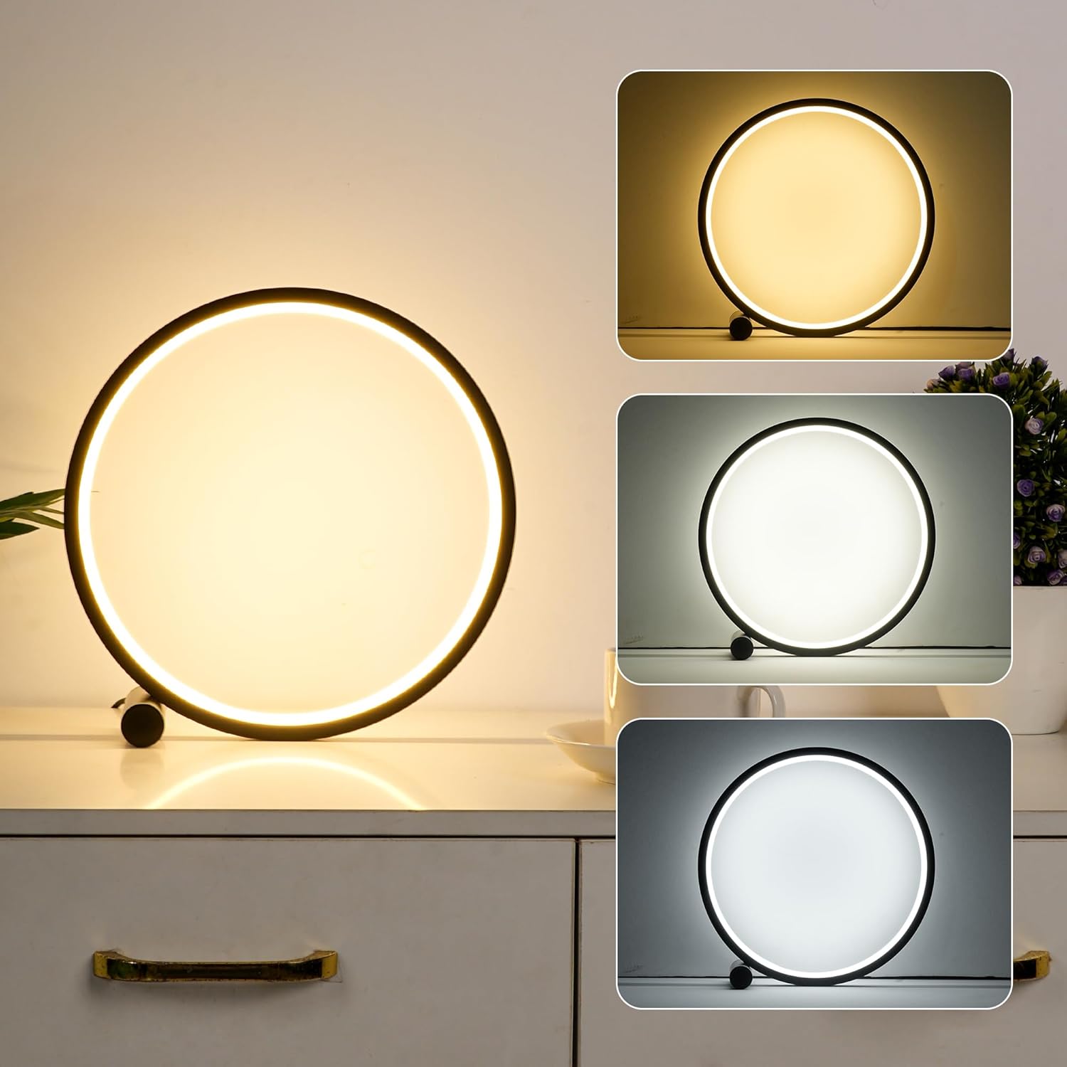 Rounded LED Desk Lamp,Stepless Dimmable Bedside Lamps with 3 Color Temperature,Modern Nightstand Light,Touch Lamp for Bedroom,Living Room,Corner,Gift,Black,6W S-705-1