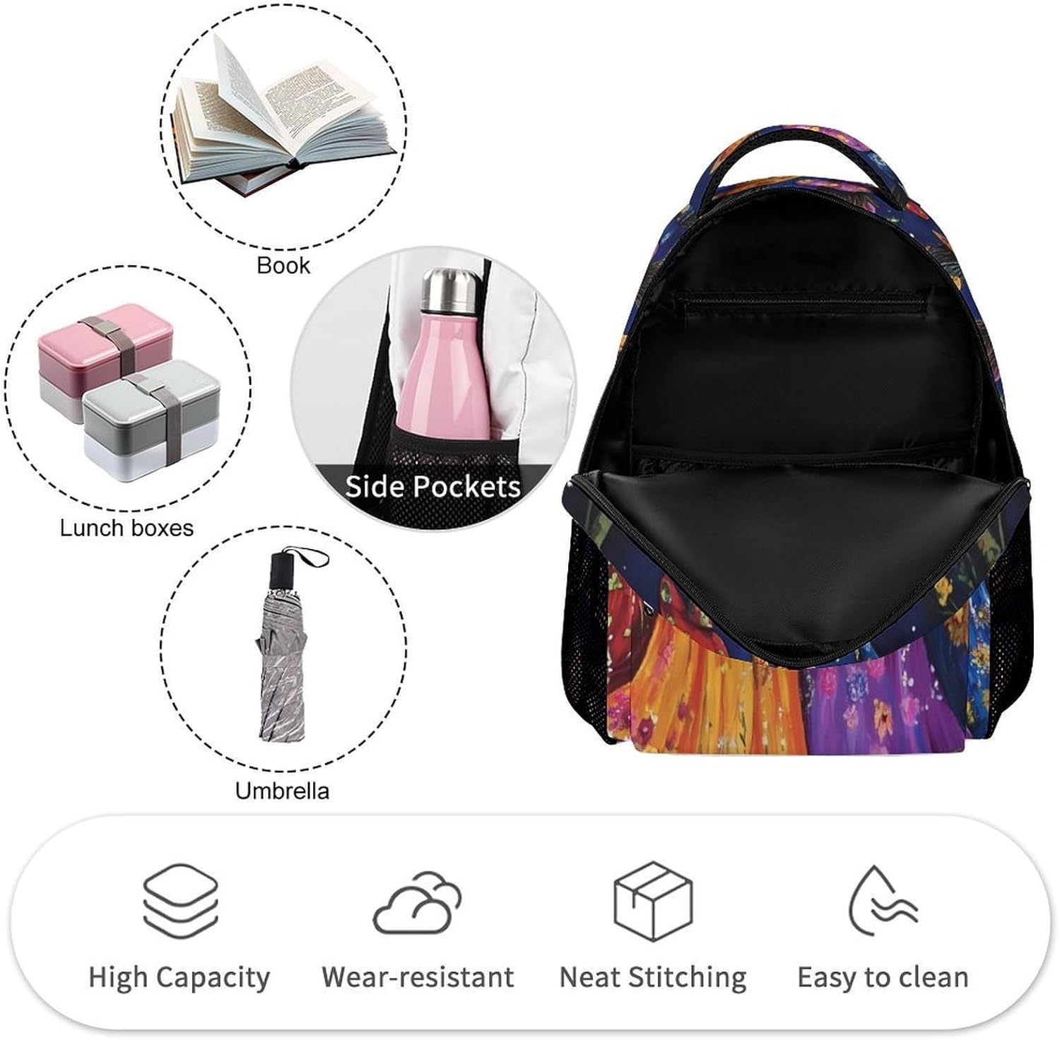 Witches in Moon Travel Backpack Casual Daypack Shoulder Bag with Adjustable Shoulder Straps