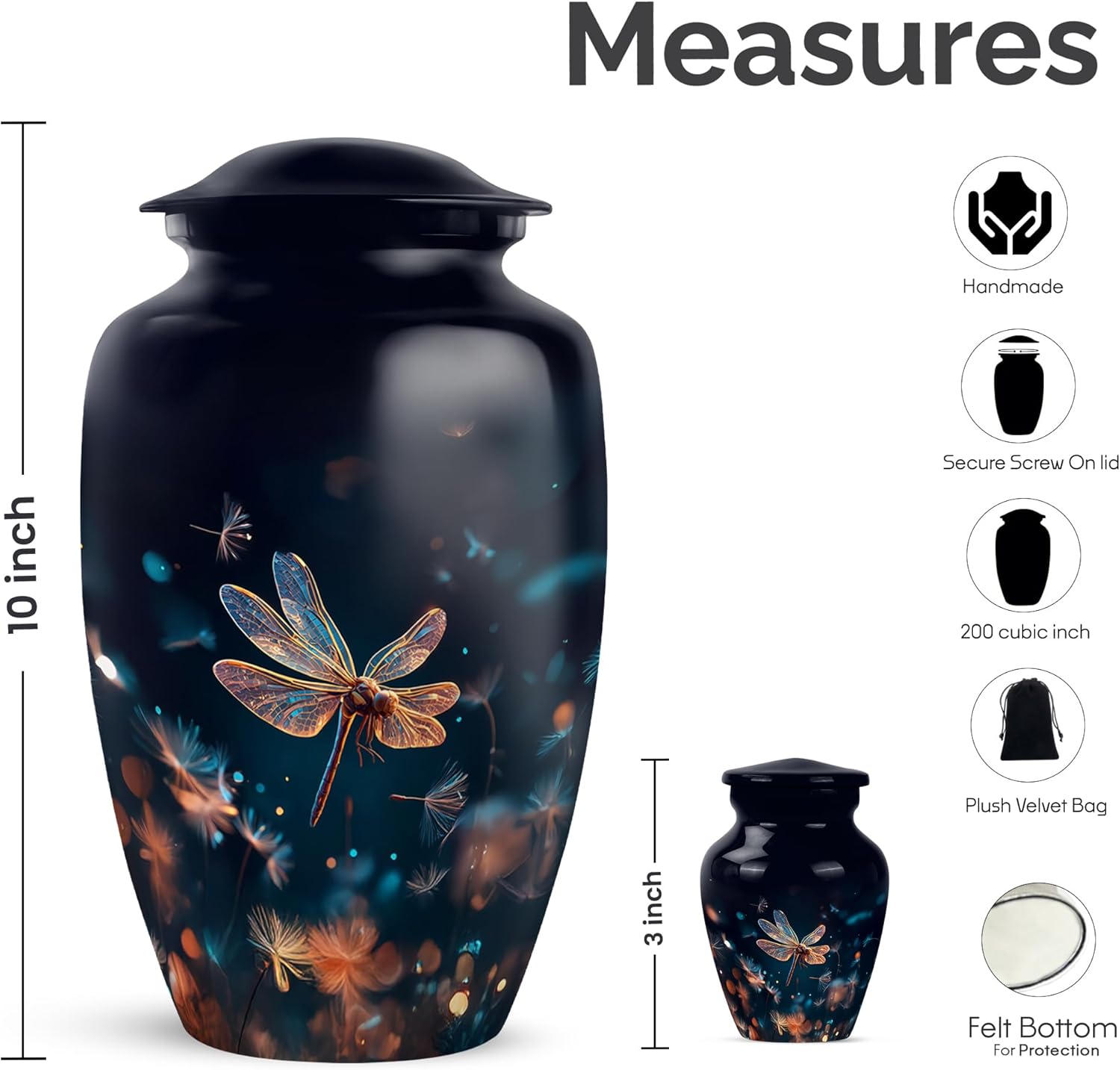 Dragonfly Cremation Urns for Men - Urn for Adult Male - Urns for Ashes for Burial - Burial Urn for Human - 10 Inch Large