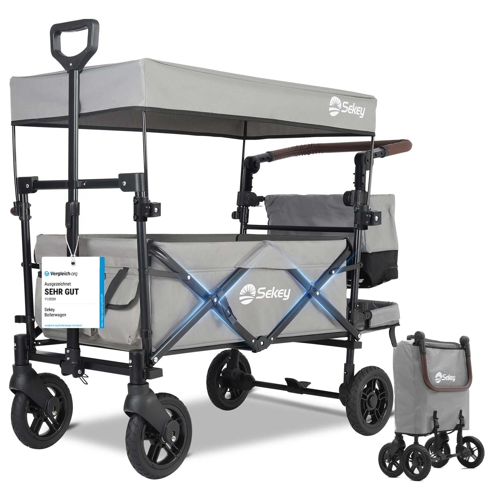Sekey Bollerwagen Faltbar mit Dach Bollerwagen SS5050 2 Kinder 100KG