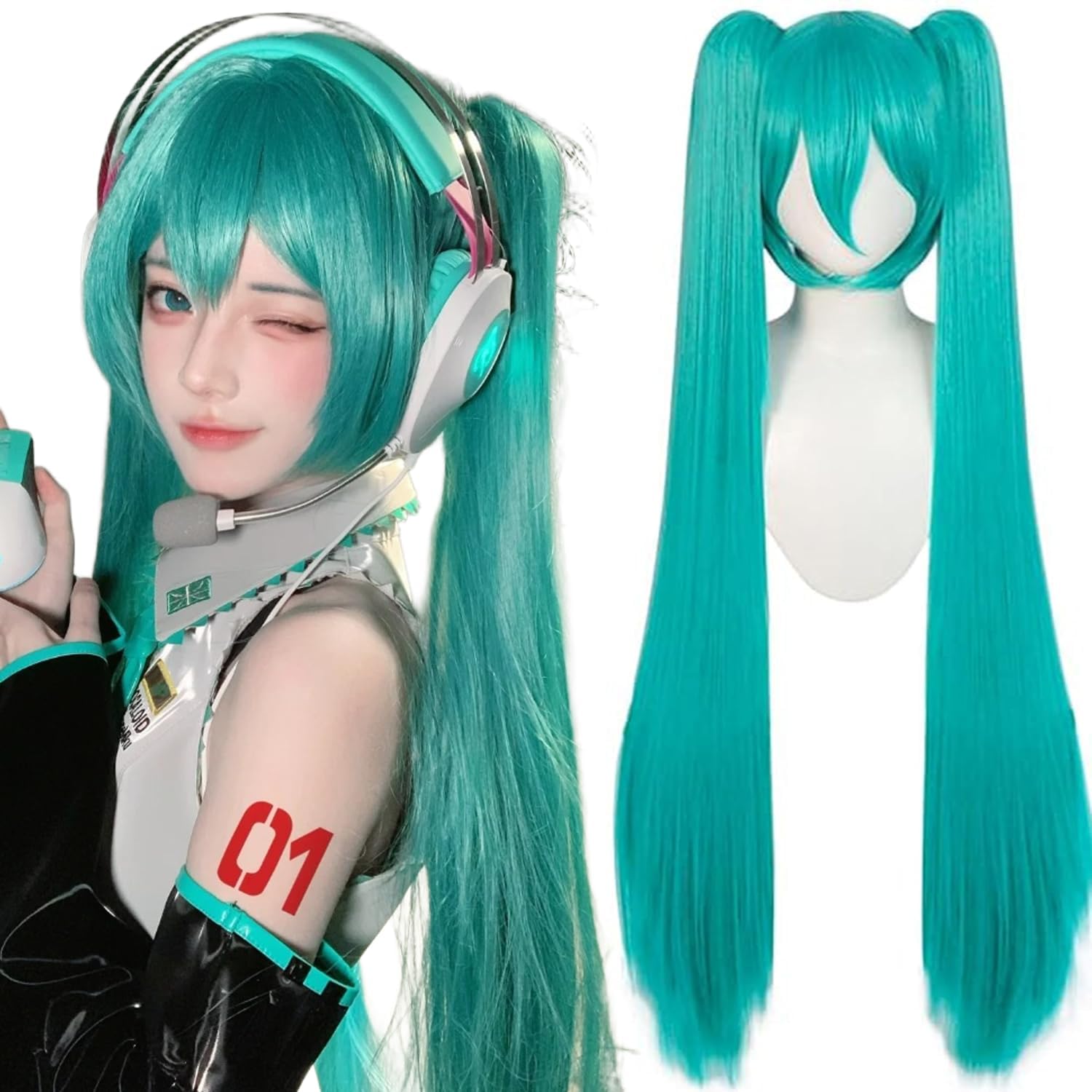 ? Women Green Long Cosplay Wig Mint Striaght Halloween Costume Party Hair Cap Amazon.com : IMEYLE 47inch/120cm Long Green Straight Cosplay  main image 3