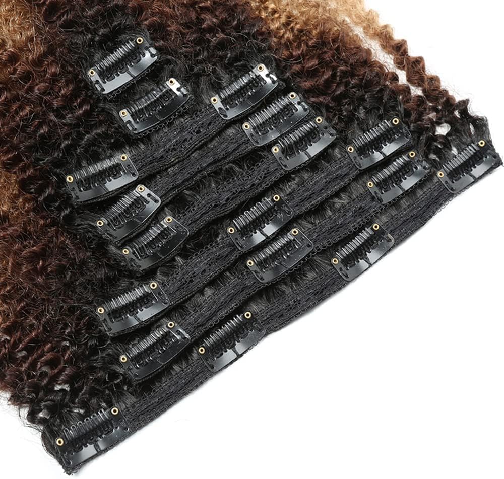 12 Inch Afro Kinky Curly Clip in Hair Extension 8Pcs/Set including 18 Clips 8A Virgin Human Hair Clip in Extensions 120 Grams/Set(T1B-4-27#) - Image 4
