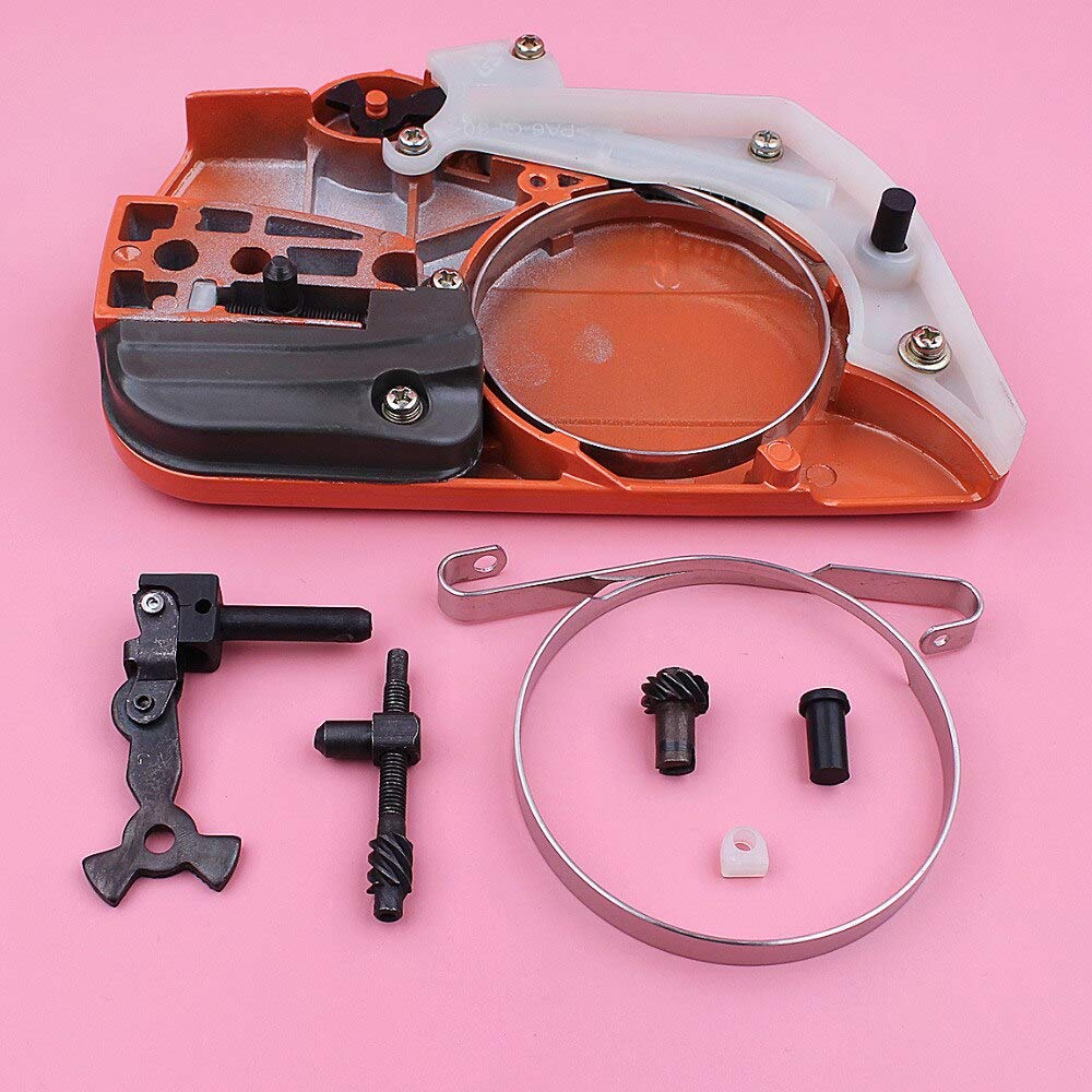 Banda de cubierta de embrague de freno de cadena para compatible con Husqvarna 445, ajustador de articulación de rodilla, Kit de buje de guía tensora, repuesto de repuesto para motosierra