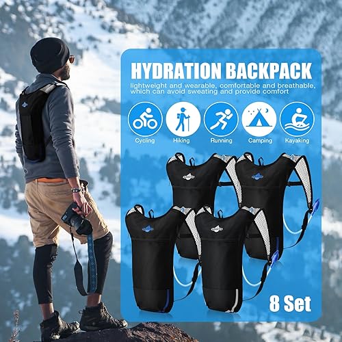 Miniatura 7 de Mochila de hidratación de 8 piezas con juego de vejiga de agua de 2 litros, mochila de hidratación con vejiga de hidratación, ciclismo, senderismo,