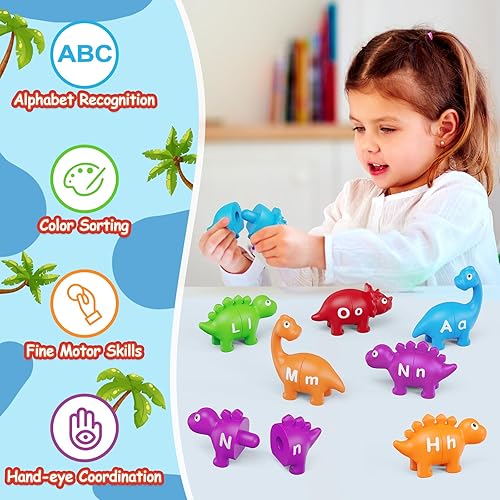 Miniatura 5 de Juguetes de aprendizaje del alfabeto, juguetes de dinosaurio para niños, aprendizaje ABC para niños pequeños, juego de letras a juego, clasificación