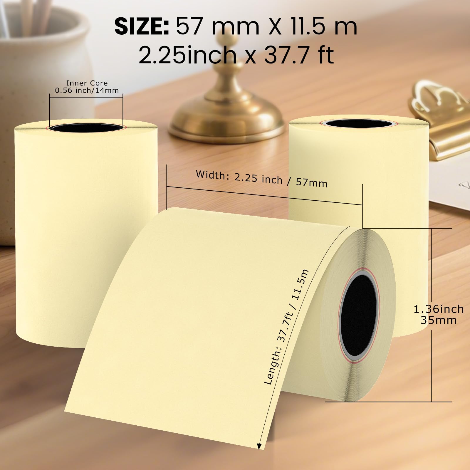 YIKIADA 57 x 35 mm Yellow Thermal Paper Till Receipt Rolls Printer POS Credit Card Machine Cash Register Suitable for Shops Supermarkets Stores Retailers 10 Pack - Image 2