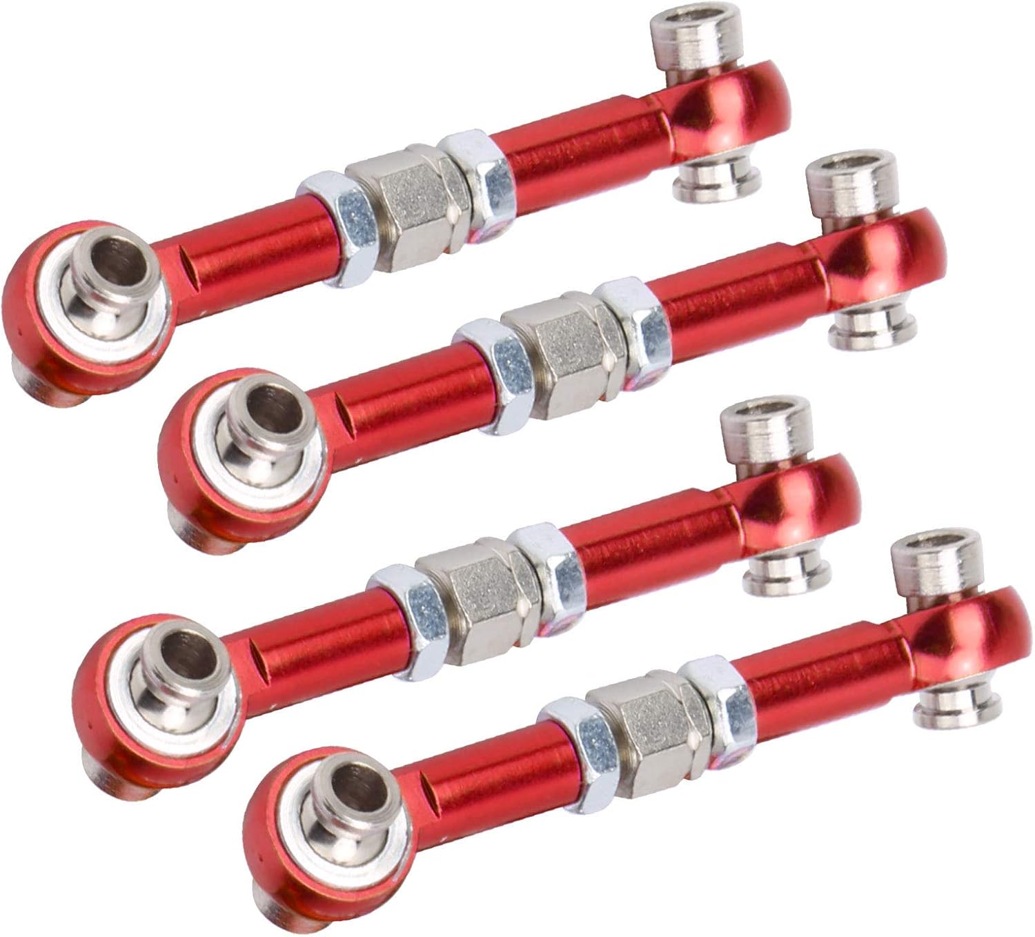 Vbest life 4Pcs RC Steering Linkage Rod, RC Aluminum Alloy Steering Link Rod Upgrade Parts for 94122 1/10 Car(red)
