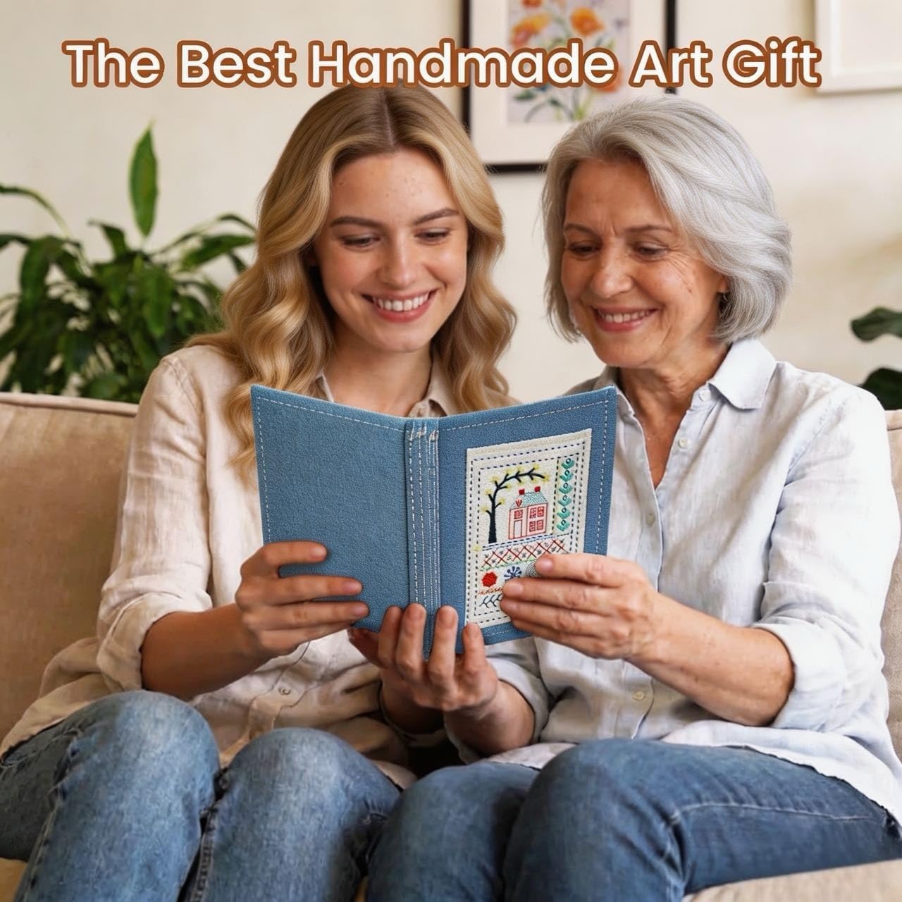 Embroidery Stitch Book Kit with Tote Bag, Large Size Stitch Book with Full Sewing Tools & Tutorials, Embroidery Kit for Beginners, Gift for Craft Lovers & Sewing Enthusiasts 10.5 * 8in