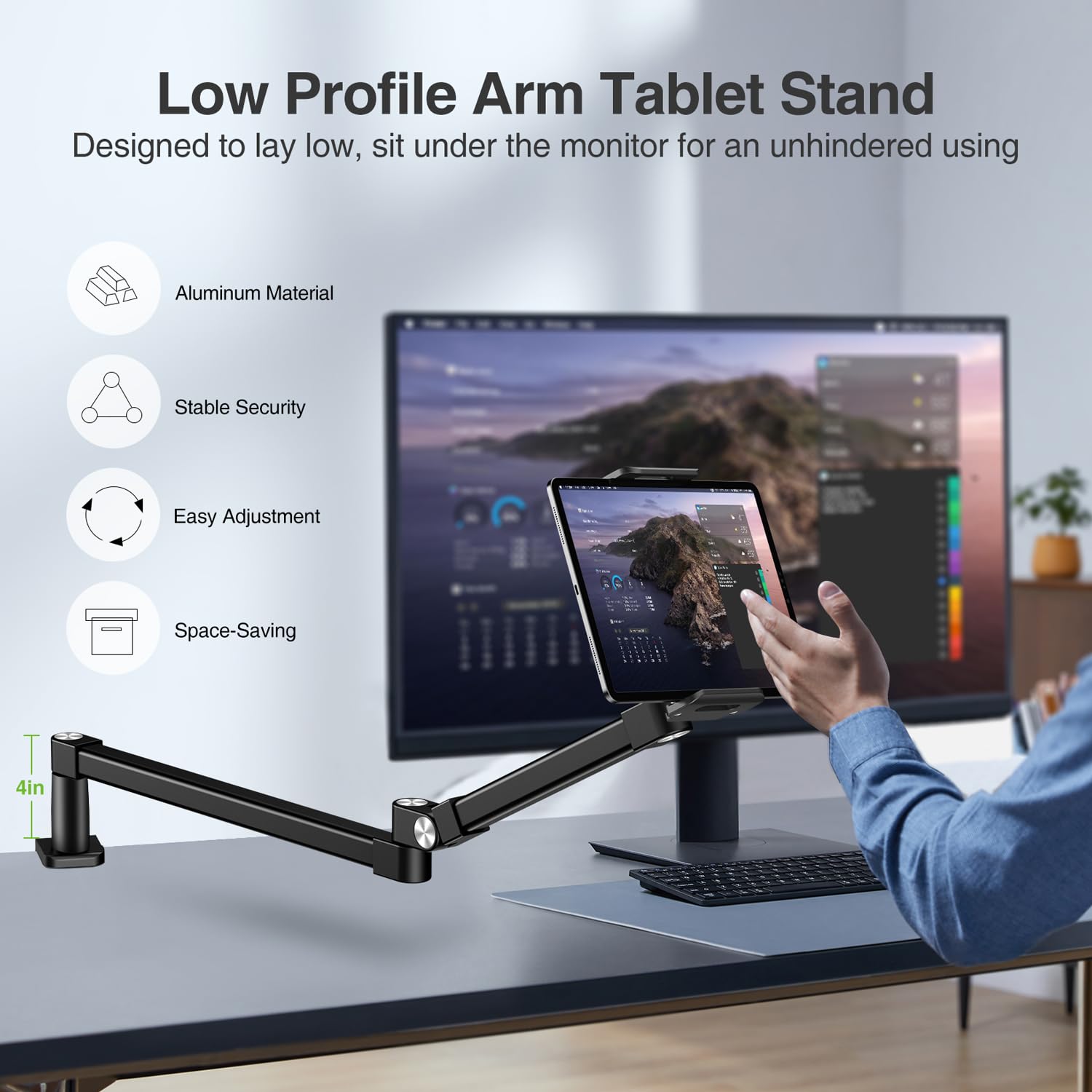elitehood Supporto da scrivania per iPad, resistente, regolabile, per scrivania, letto, divano, braccio lungo per iPad con morsetto a C per iPad Pro 13/12,9, iPad Air Mini, tablet, monitor portatili e