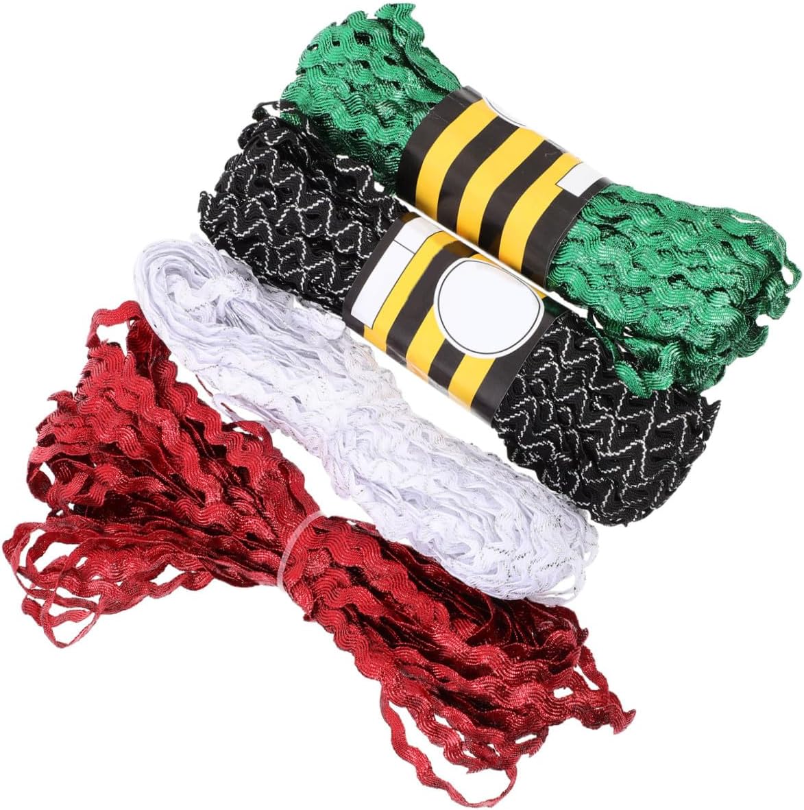 Alipis 4 Rolls 5mm Rickrack Ribbon Trim Set Red Green White Black-White Bending Fringe Sewing Ribbon for DIY Dressmaking Craft Wrapping and Floral Decoration