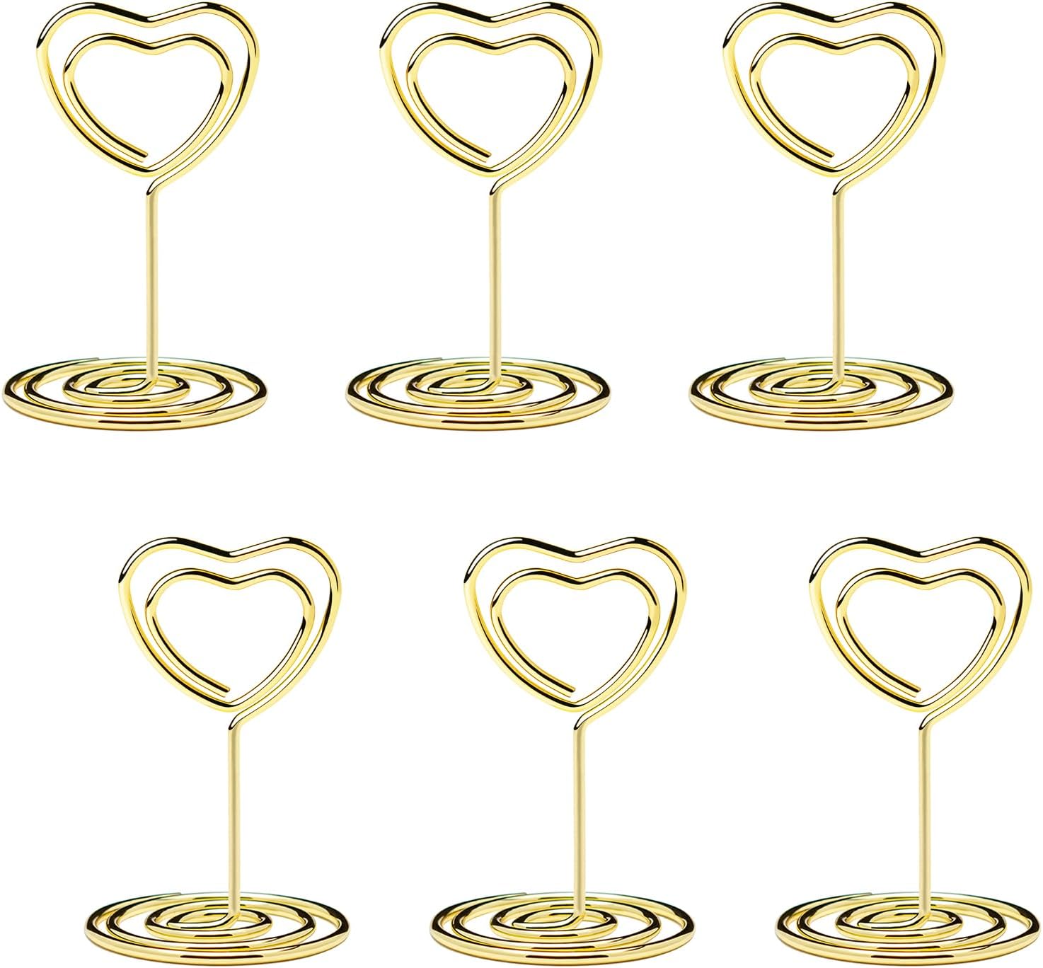 20PCS Mini Table Number Holders, Heart Shaped Place Card Holder, Premium Photo Holders for Tables, Table Sign Holders Card Stands Menu Clips for Wedding Valentine's Day Table Decor, Gold