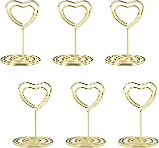 20PCS Mini Table Number Holders, Heart Shaped Place Card Holder, Premium Photo Holders for Tables, Table Sign Holders Card Stands Menu Clips for Wedding Valentine's Day Table Decor, Gold