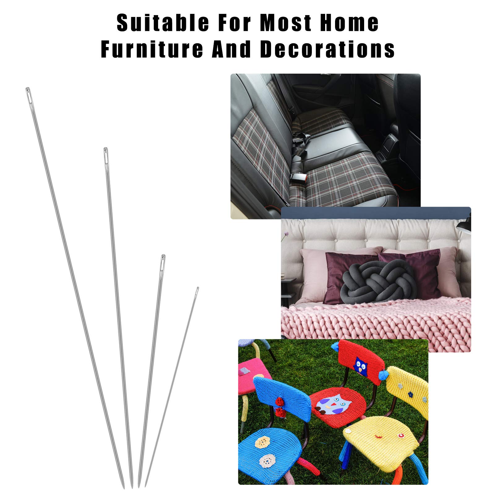 Qiuyan Set 9 Aghi Lunghi Da Cucito A Mano – 3 Misure (12,4cm, 15cm, 17,5cm) Con Cruna Grande Per Tappezzeria, Pelle, Tela E Progetti Artigianali