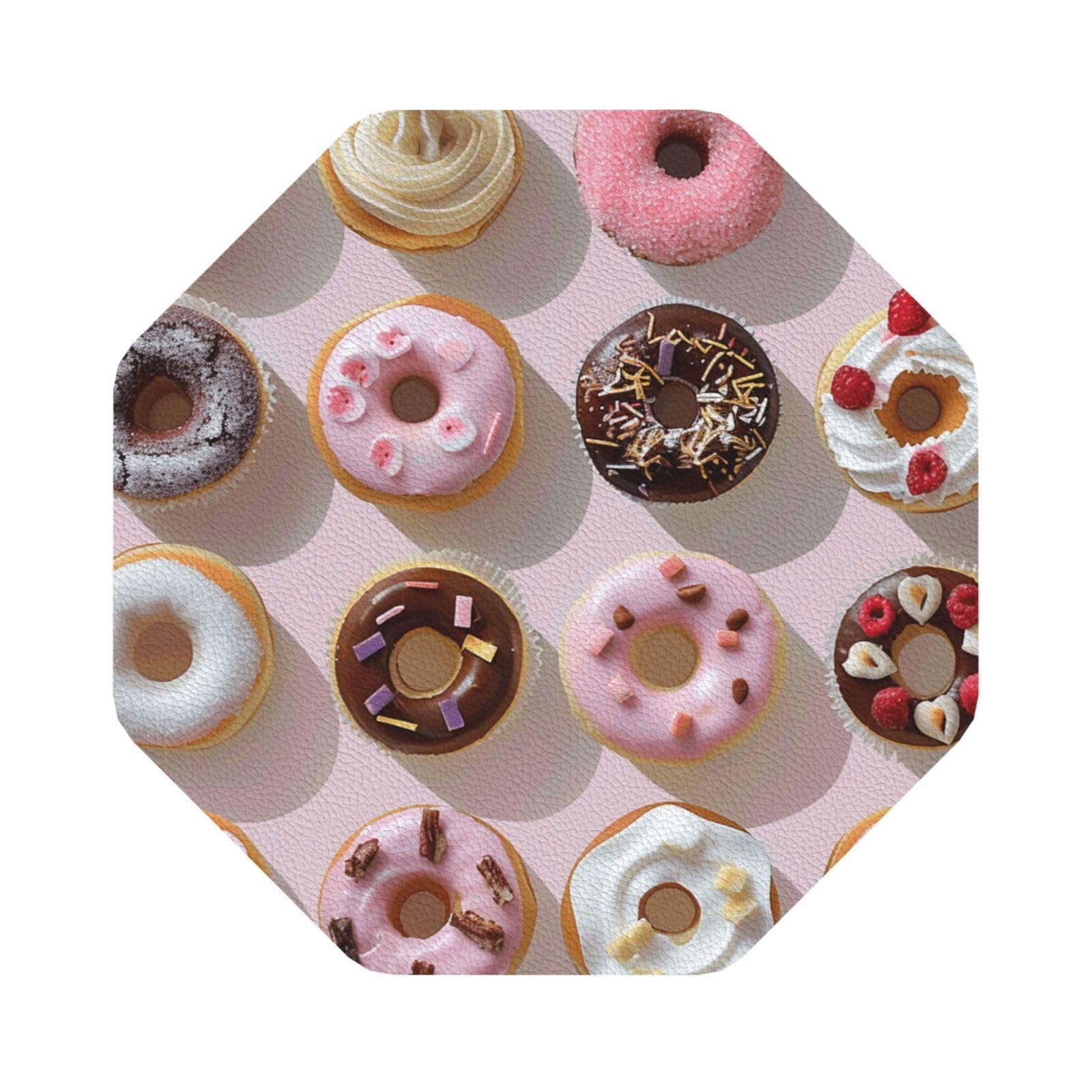 Cupcakes Donuts Muffins Sugar Print Leather Coaster Set of 6, Octagon Coasters Table Decorative Coffee Cup Beverage Coasters Wine Beer Bar Coasters for Hot Drinks Table Protection