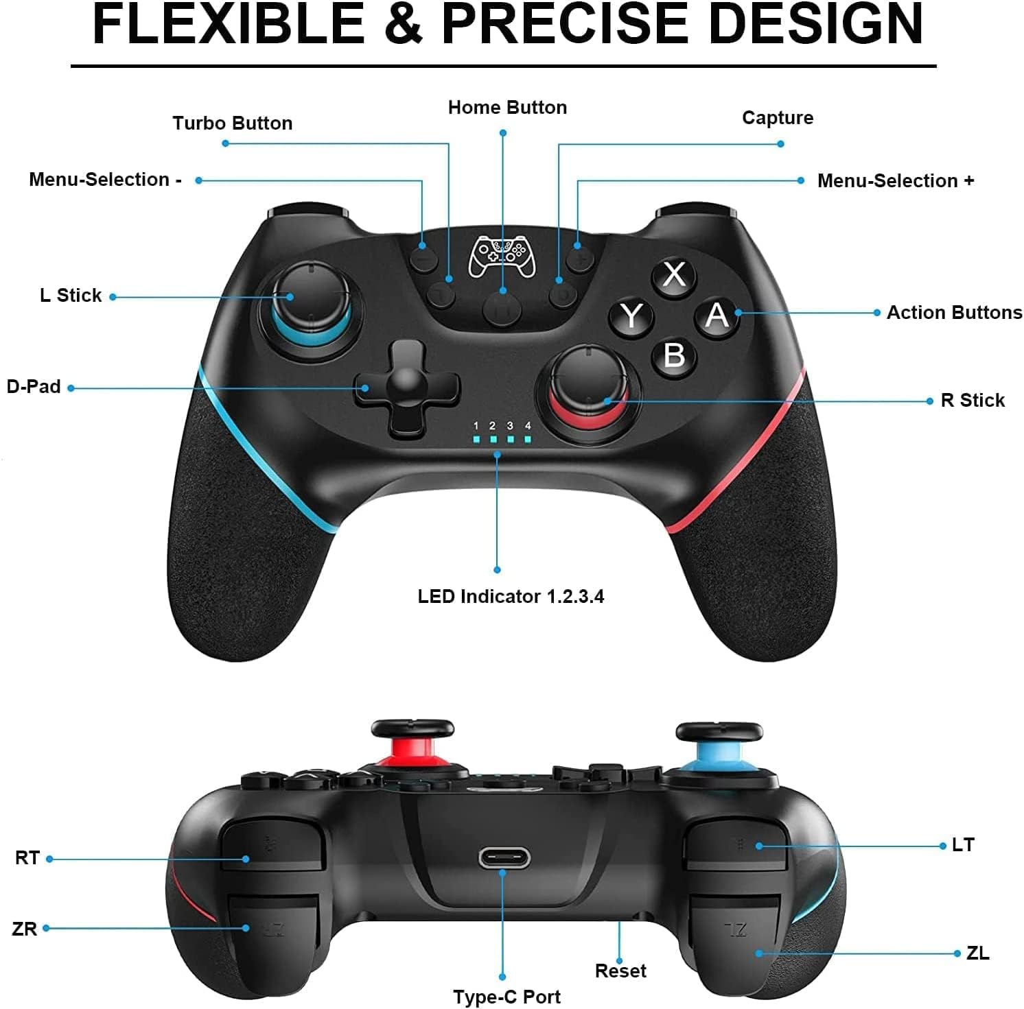 Sefitopher 2026 Controller Switch migliorato Nintendo Switch Controller per Switch/Switch OLED/Switch Lite, Switch Pro Controller con Double Shock, giroscopio a 6 assi e funzione Turbo (rosso)