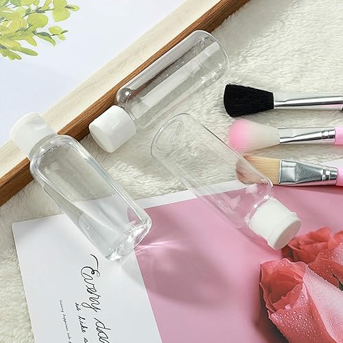 Miniatura 6 de 30 botellas vacías de plástico transparente de 2 onzas con tapa abatible para líquidos de tamaño de viaje