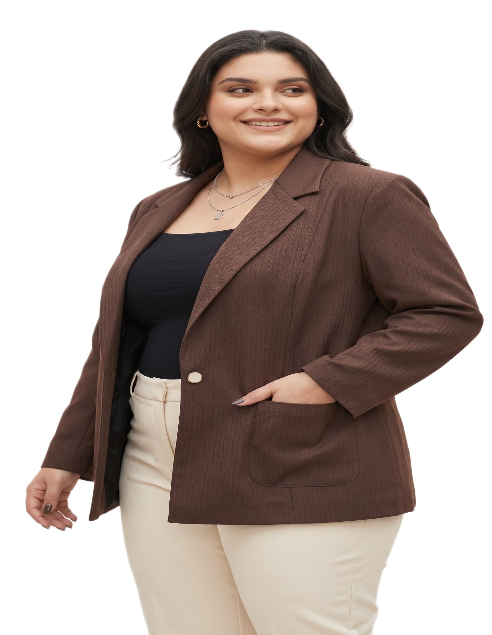 NEW 18 Women's Corporate Style Blazer – Brown Single Button Coat, Sleek Tailored Shape-picture-24