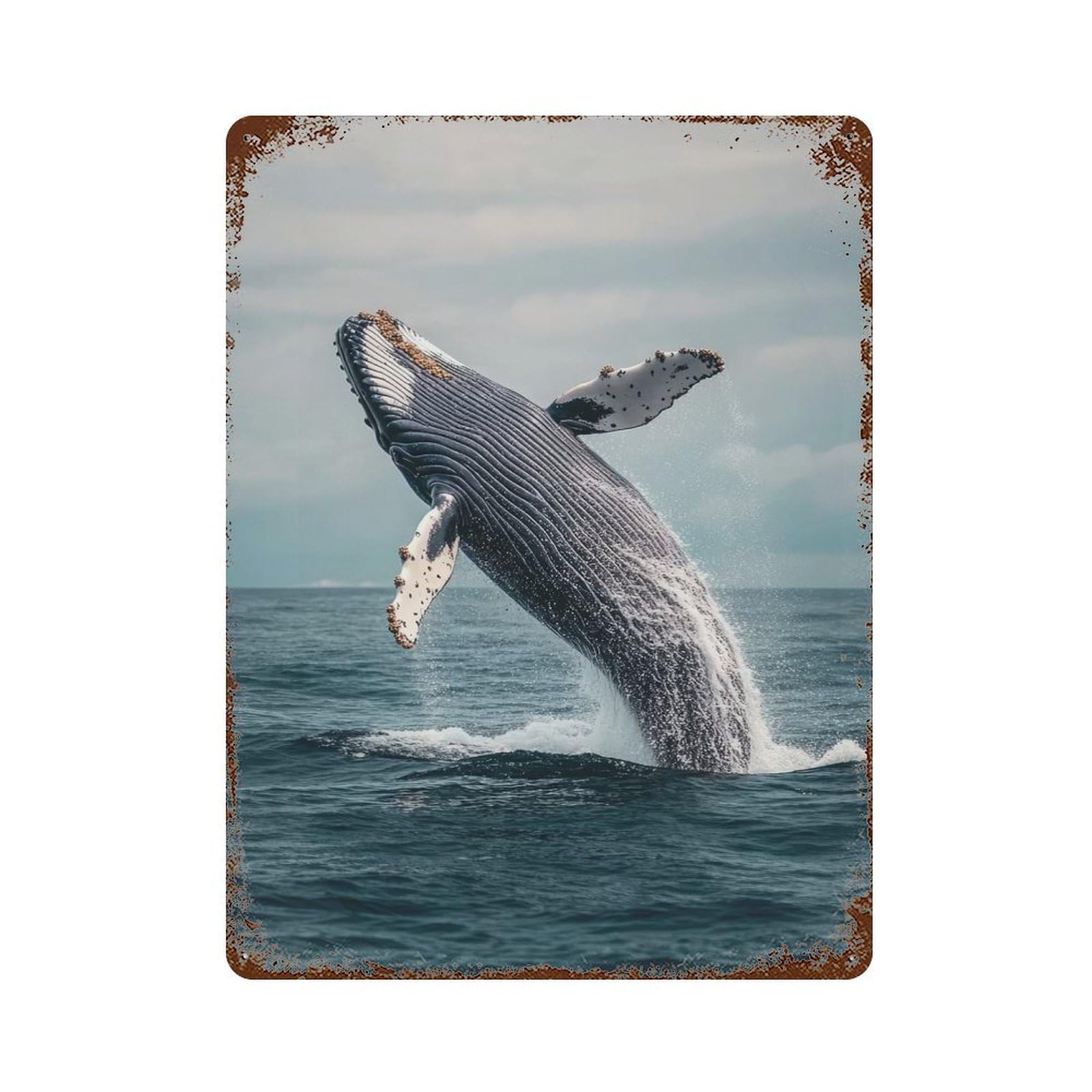 Humpback Whale Breaching 15.7"x11.8" Vintage Metal Tin Sign, Retro Wall Decor for Basement, Hobby Room And Garage Decor