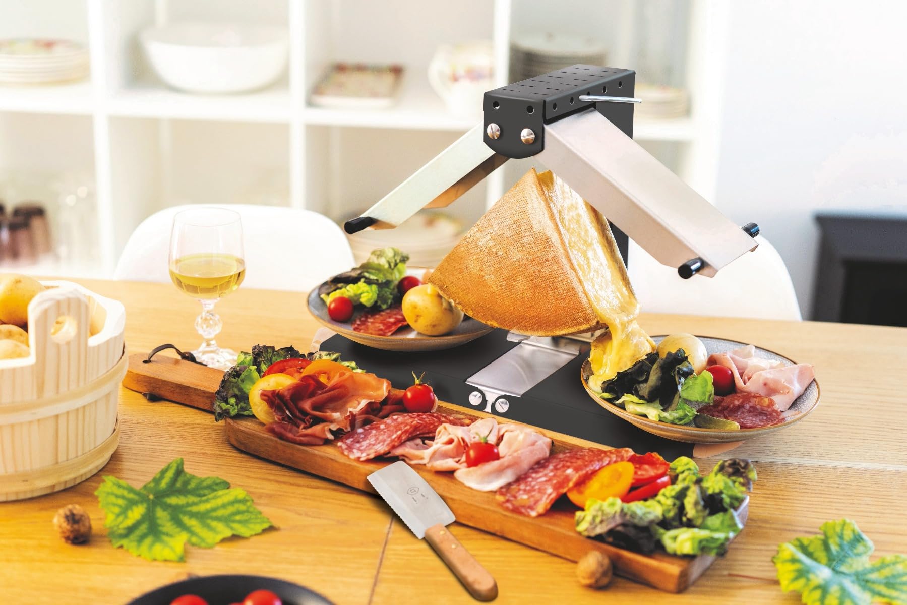Louis Tellier - Appareil raclette traditionnel Brézière Premium + couteau | Fabriqué en France ; 2 à 6 pers 1000W, rampes réglables 1/6 ou 1/4 meule ; pliable, couteau raclette inclus