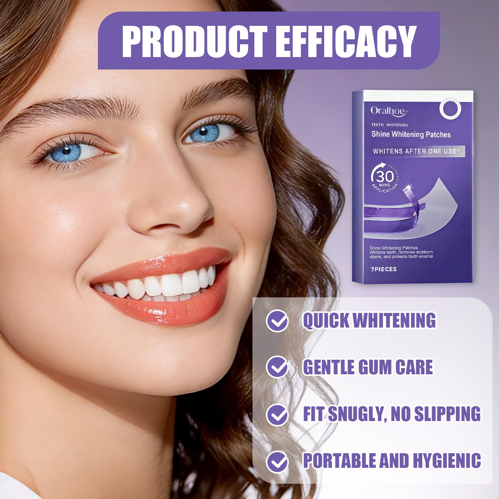 Tiras Blanqueadoras Dientes, 7PCS tiras blanqueadoras moradas, Tiras profesionales de blanqueamiento de dientes, Whitening Strips, Elimina Manchas Profundas, Para una sonrisa más luminosa — view 3