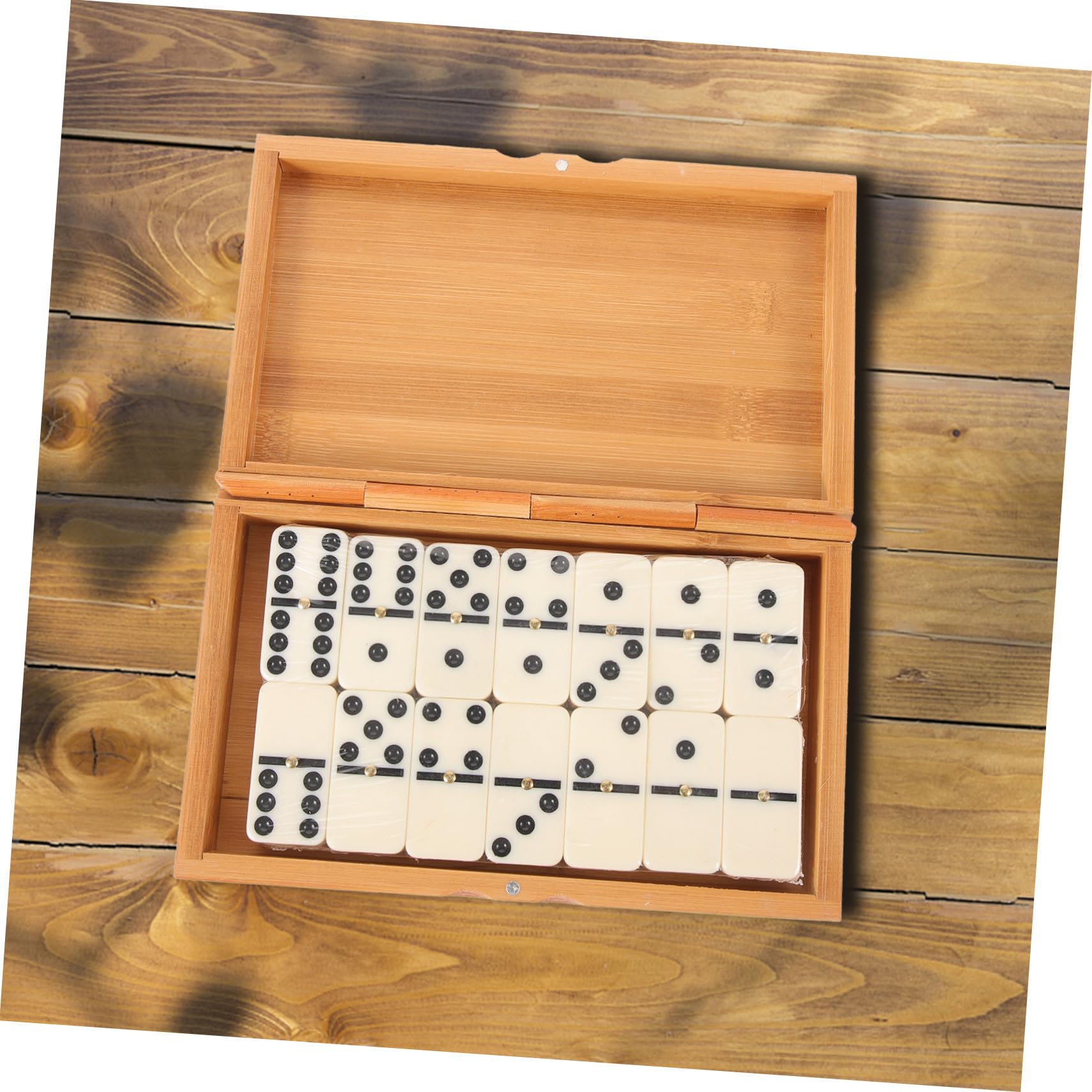 VANZACK Jeu de Dominos Rétro en Bambou Beige Étui de Rangement, Jeu de Société Interactif pour Intérieur et Loisirs en Famille, Coordination Main-œil