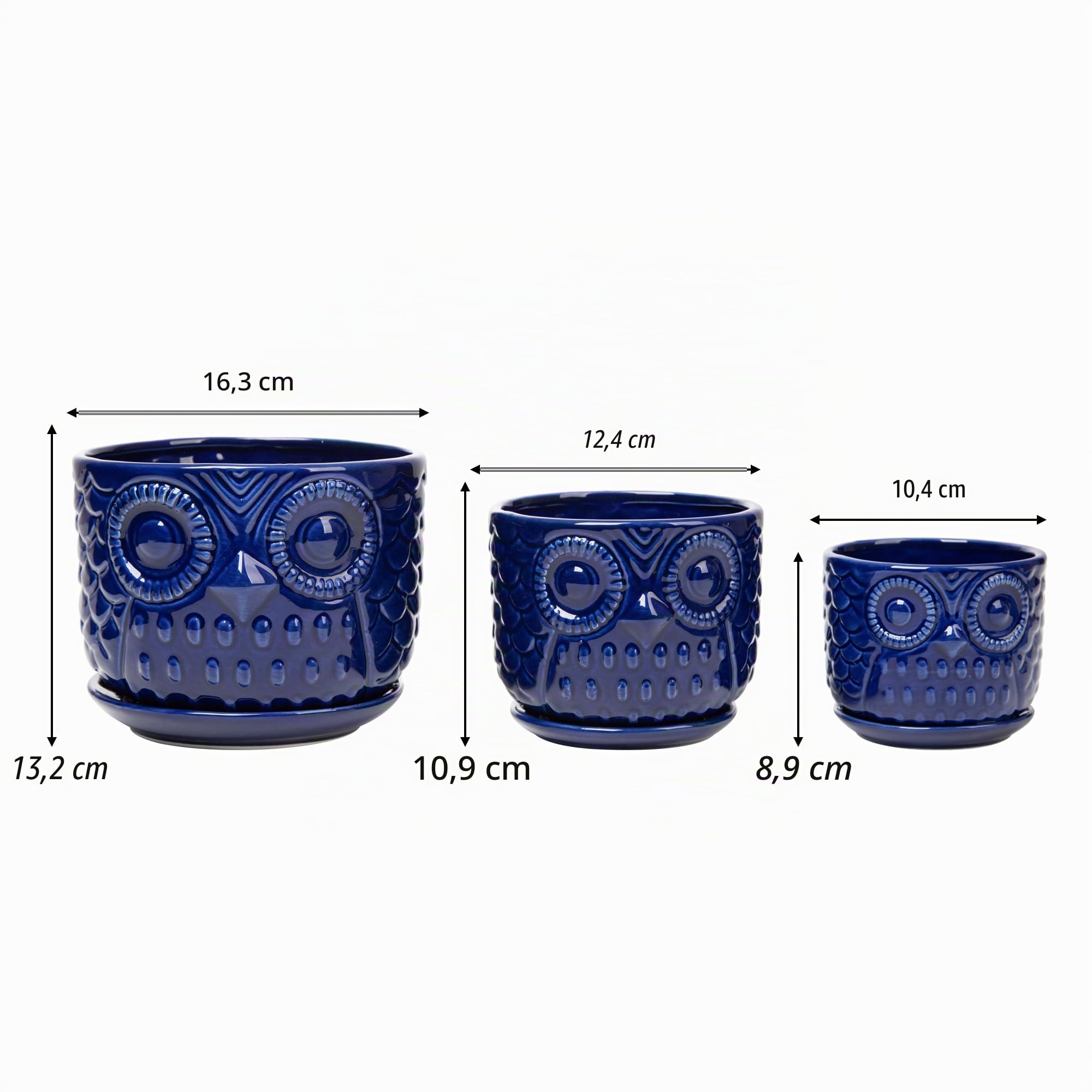 Vasi da fiori in ceramica, fioriere in ceramica con foro di drenaggio e sottovaso, moderne fioriere rotonde per piante grasse da interni con design a gufo, di piccole e medie dimensioni, set da