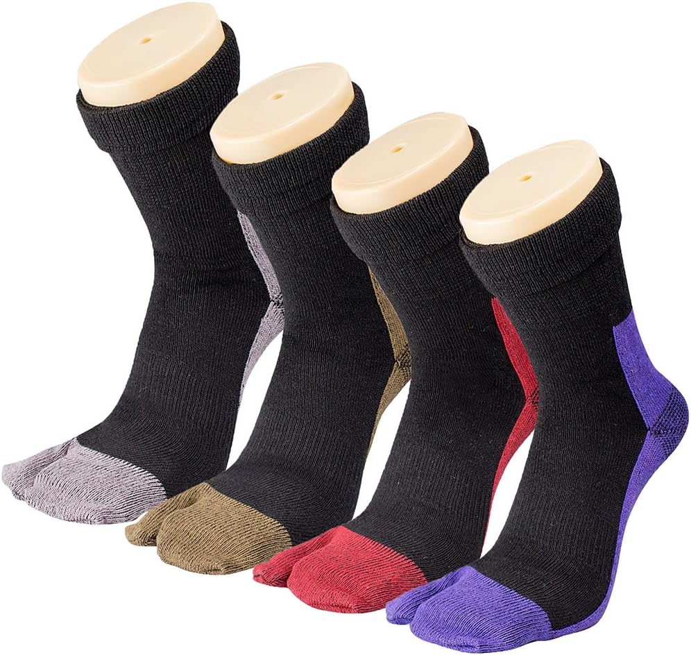 Tabi Socks, Split Toe Flip Flop Socks High Crew for Men and Women Cotton Pack of 4
