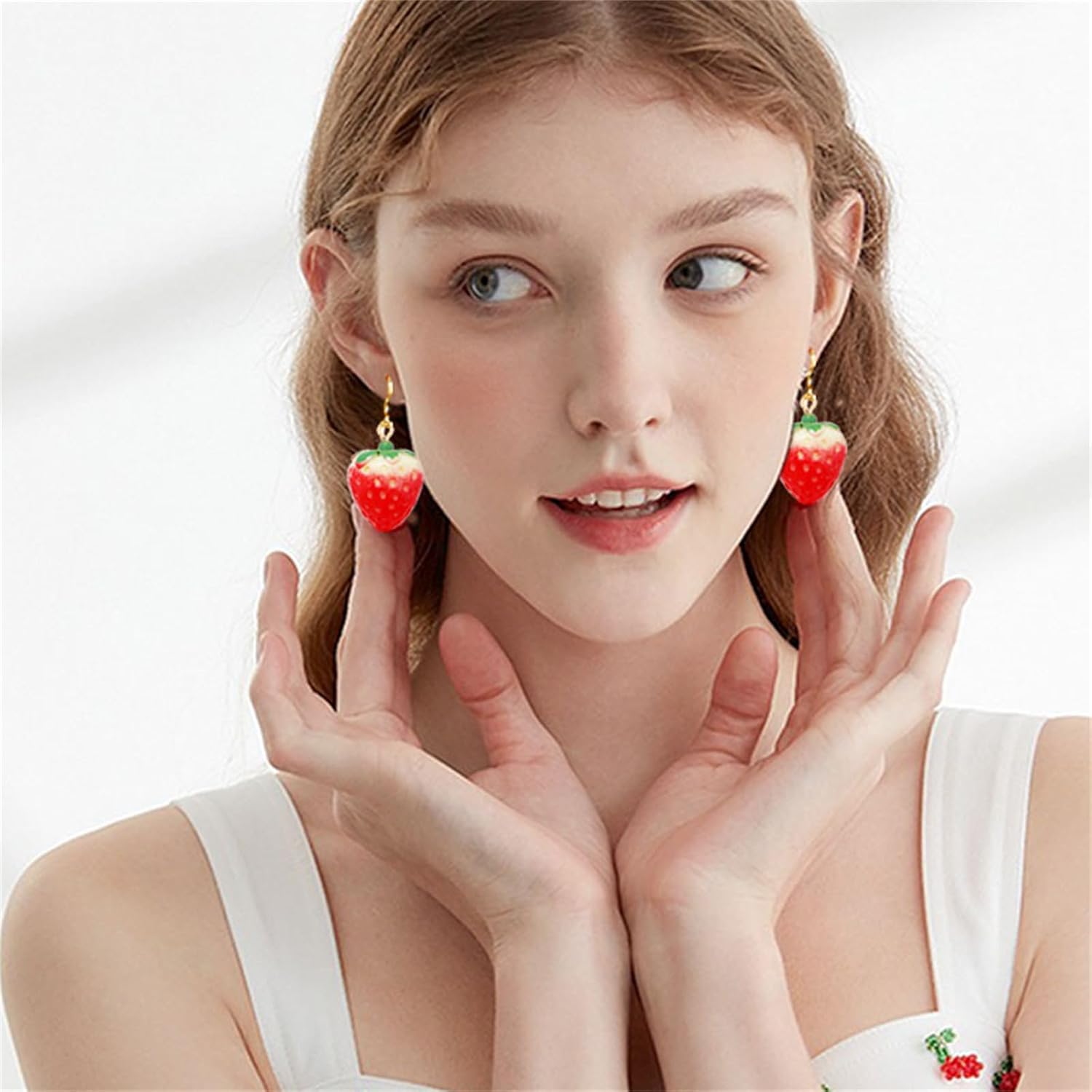 Red Strawberry Earring for Women 3D Cute Sweet Red Strawberry Charms Earring Lightweight Acrylic Fruit Resin Simulation Strawberry Drop Dangle Earrings Funny Summer Jewelry Gifts - Image 2