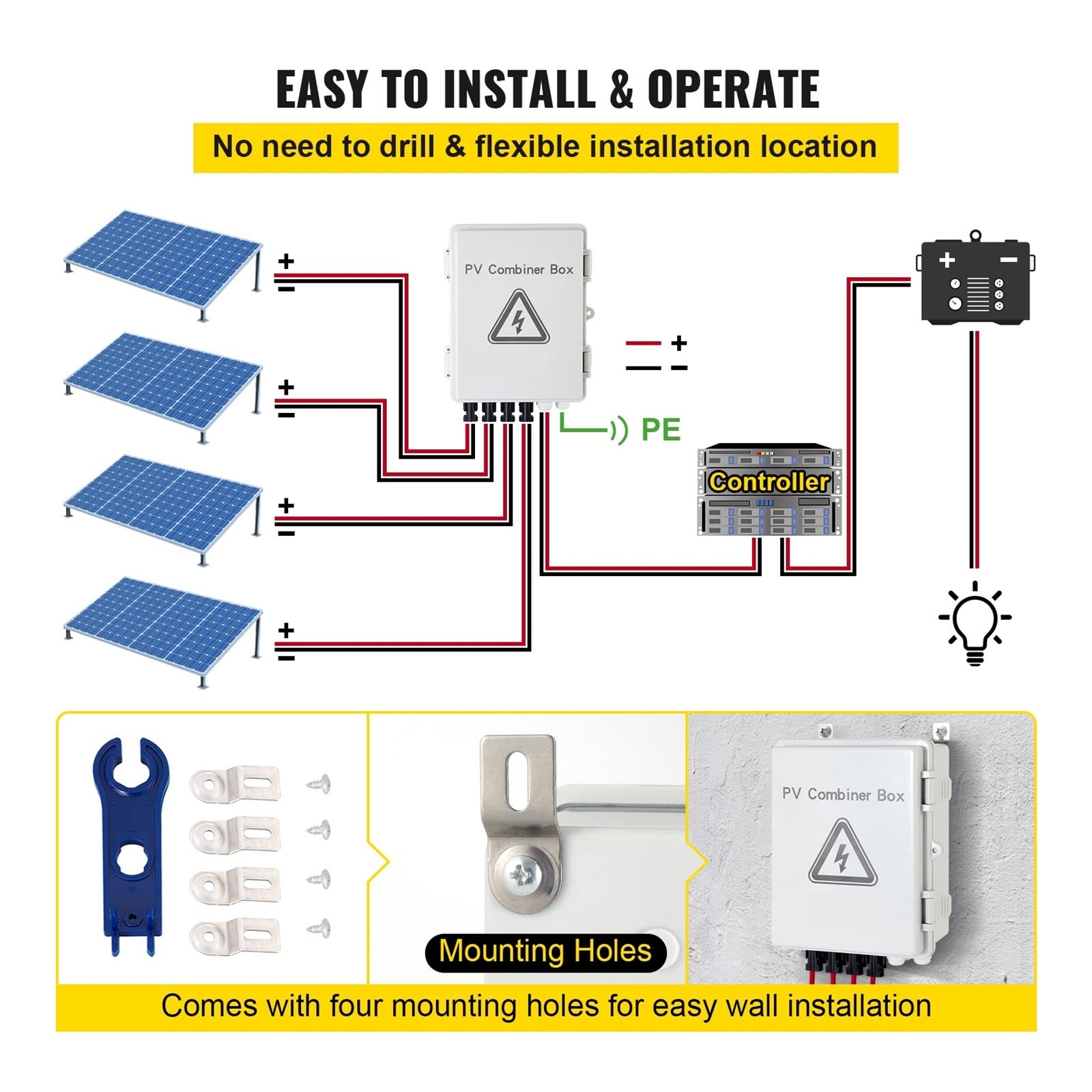 PV Combiner Box 4 ciąg 6 ciągów IP65 wodoodporna ochrona odgromowa przerywacz do systemu paneli słonecznych On/Off Grid(4 String)
