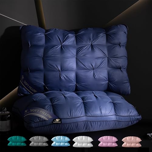 KSDSOAM Almohadas de cama cálidas y suaves para dormir, tamaño Queen, mullidas y súper suaves de lujo, relleno de plumón suave de alta calidad para