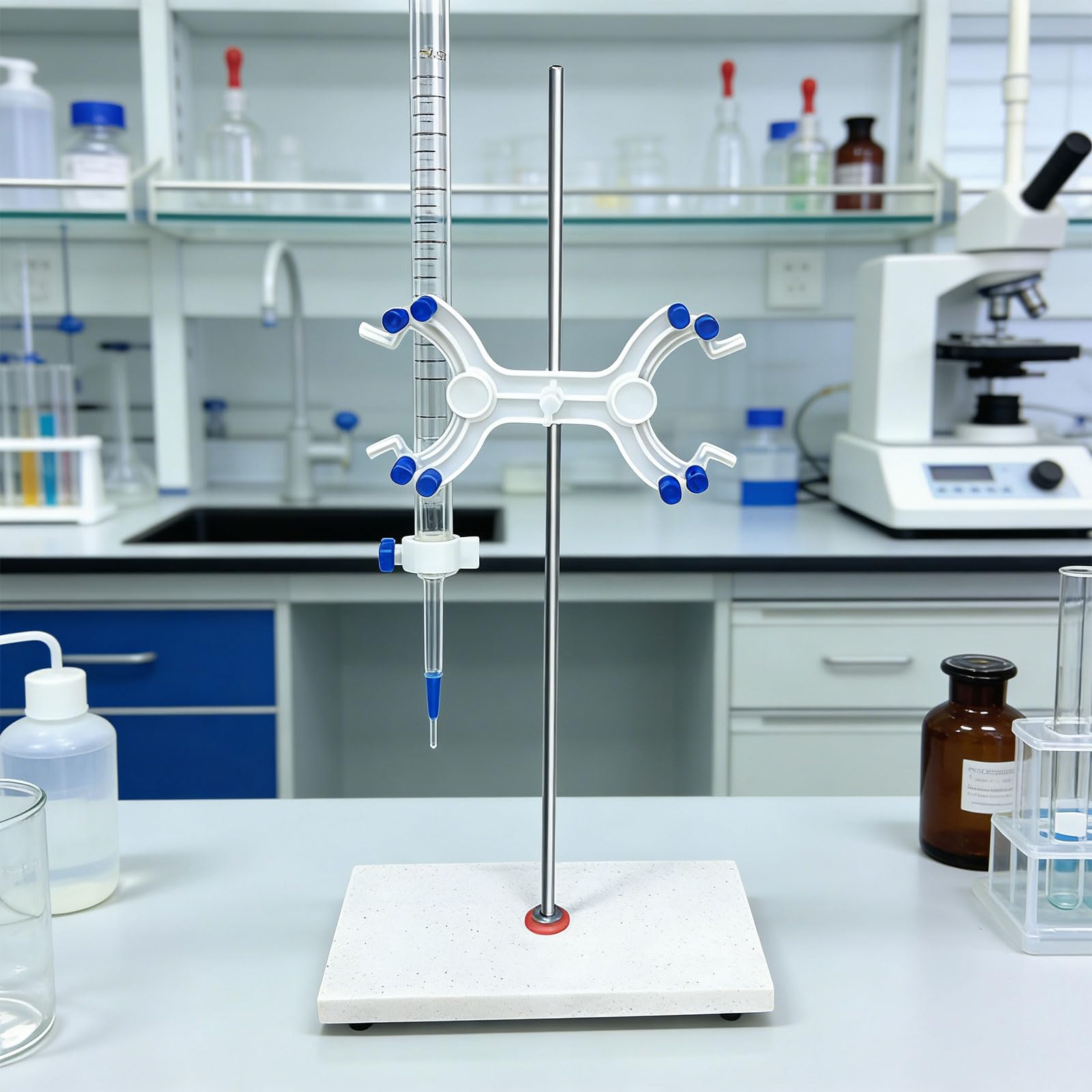Supporto per titolazione con base in marmo con clip in plastica Supporto per buretta da laboratorio per laboratori scolastici esperimenti chimici Supporto per buretta professionale