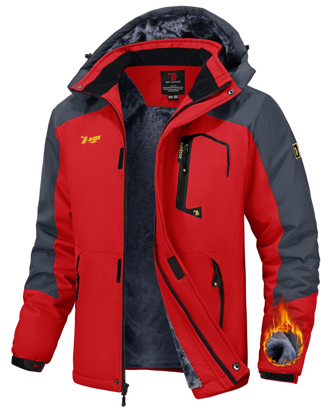 TBMPOY Men's Winter Jackets Skiing Waterproof Snow Thick Fleece Lined Hooded Utility Cold Weather Warm Outdoor Ice Work