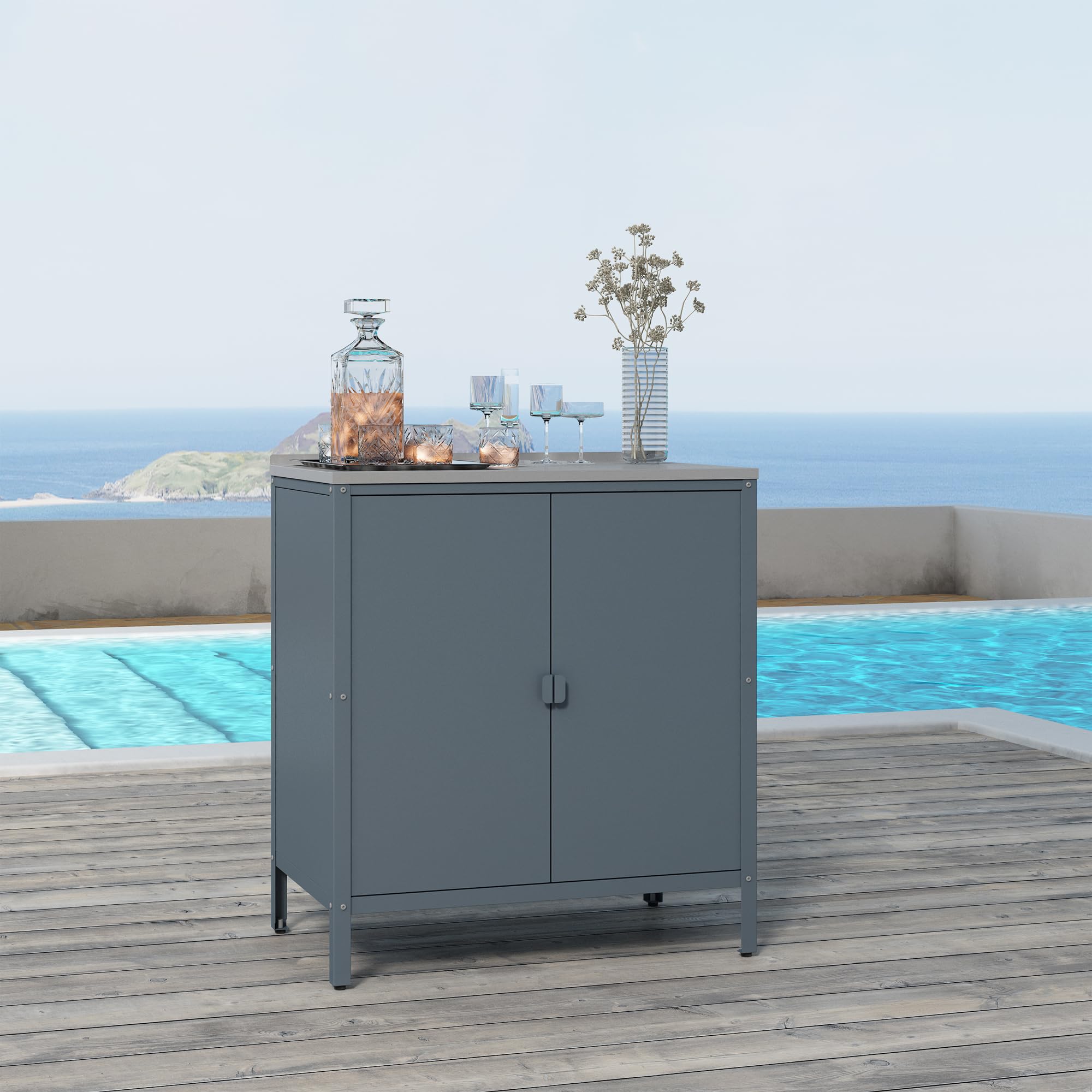 casa.pro Armario Exterior Bolognano para Terraza Jardín Uso Interior y Exterior Almacenaje en el Jardín 92 x 80 x 50 cm Acero - Gris Oscuro/Plateado