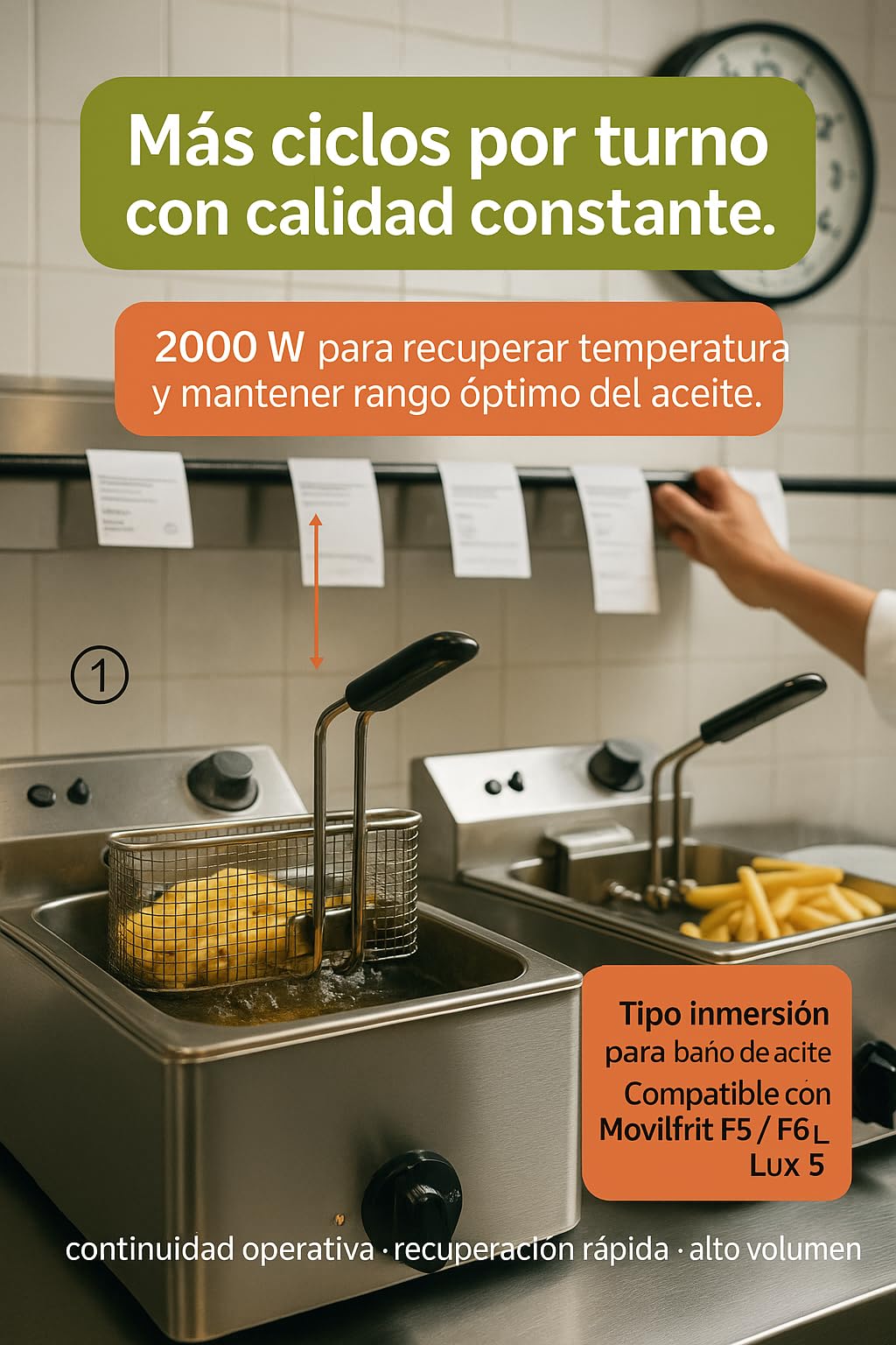 Resistencia Freidora 2000W 230V Inmersión P 901701 Recambio Hostelería para F5 y Lux 5 Tubo Ø8mm Sujeción 2 Orificios Faston 6.3mm Calentamiento Rápido Aceite Cocinas Industriales