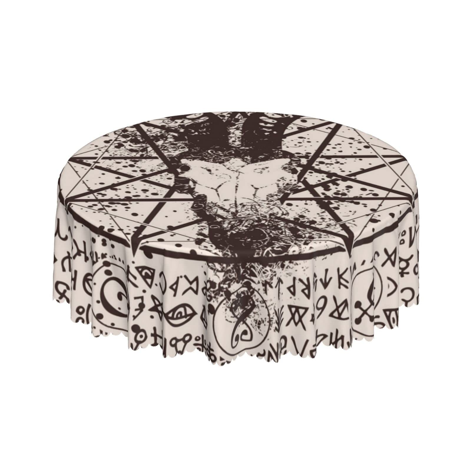Lsjuee Magic Pentagram Goat Head Satan Round Tablecloth 60 Inch Printed Washable Tablecloth for Dining Party Holiday Fall Home Decorative