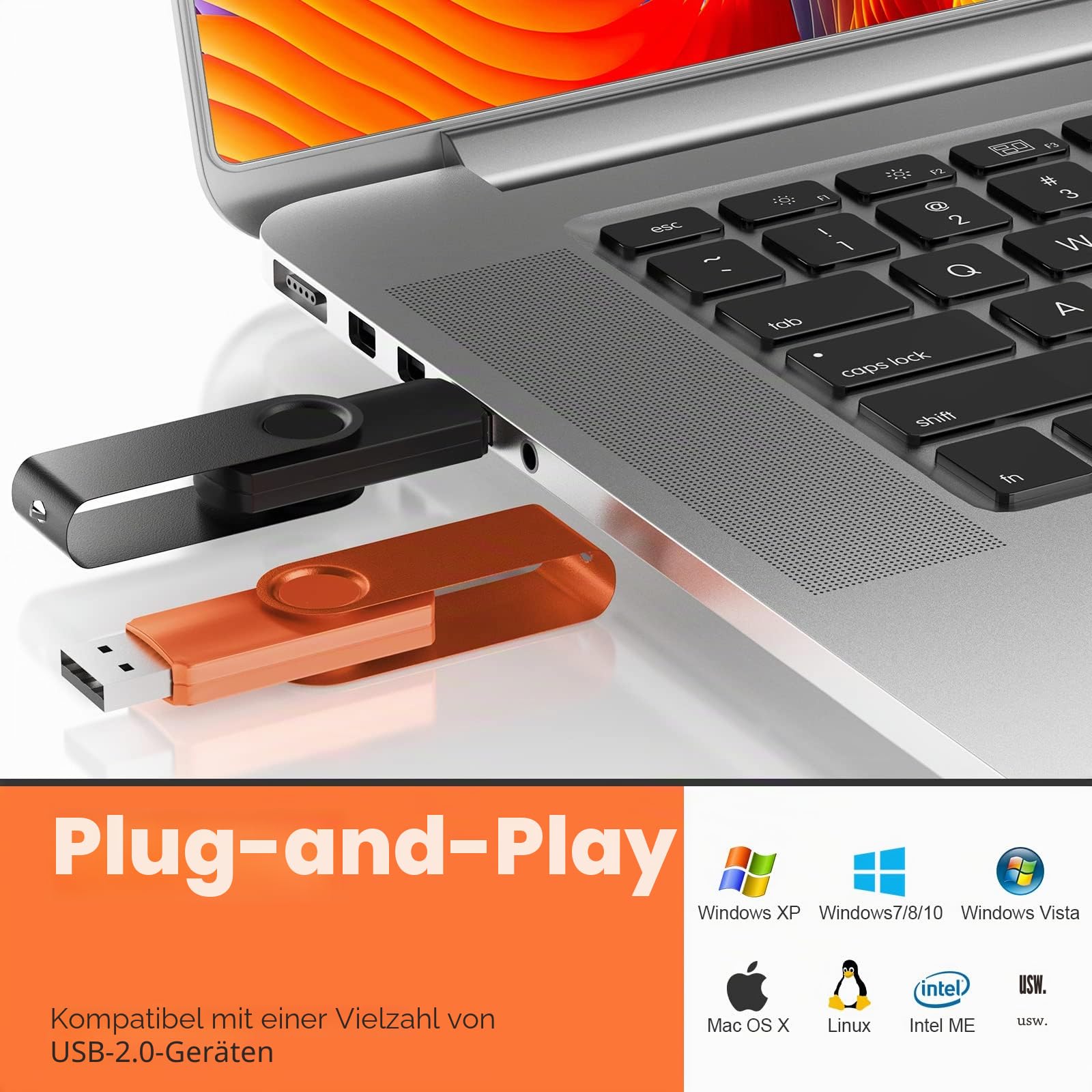 Uflatek USB Sticks 32GB USB 2.0 Speicherstick 10 Stück Memory Stick Bunt Flash Drive Rotate USB-Flash-Laufwerk Metall Thumb Drive Externer Datenstick mit Lanyard 10er Pack