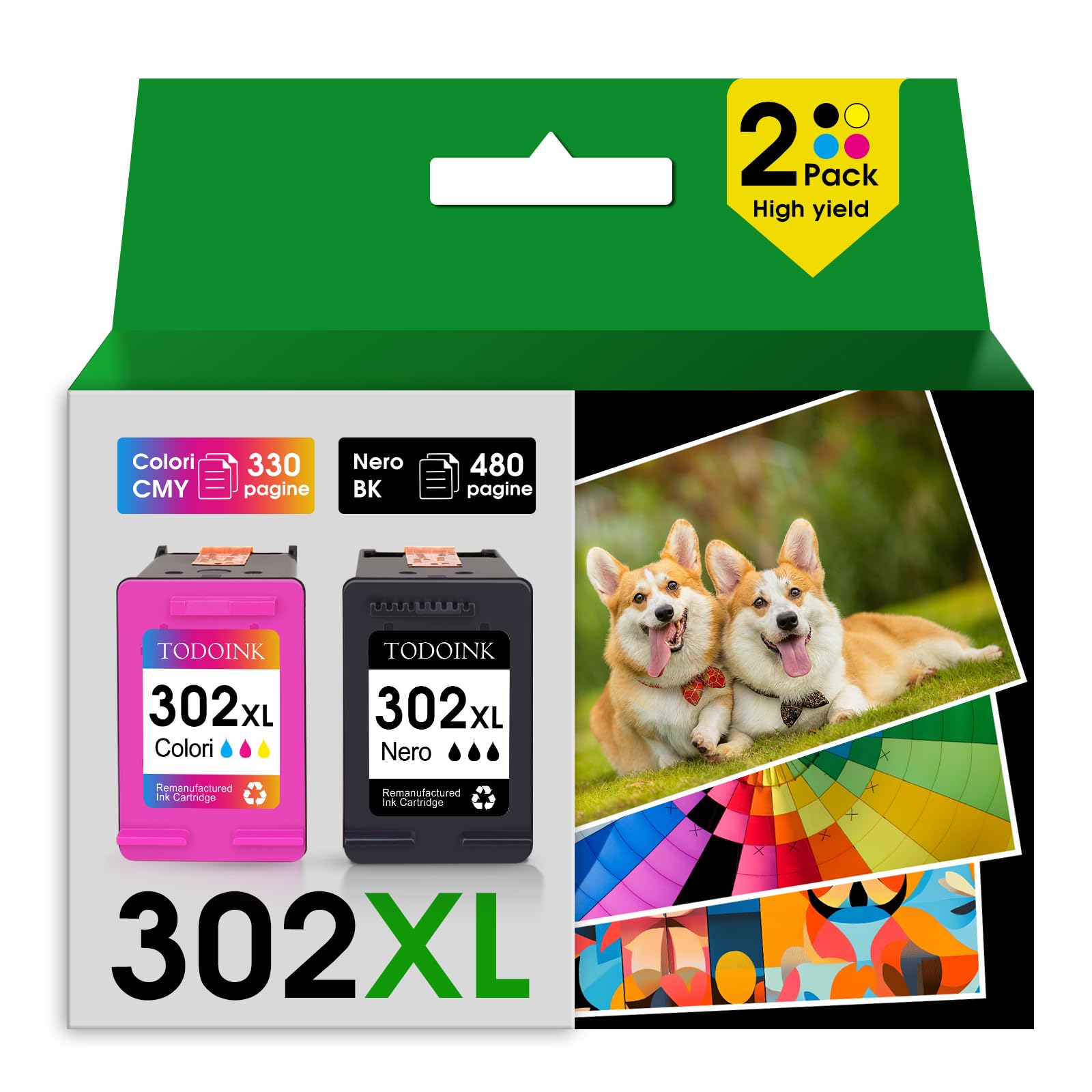 TODOINK 302XL Nero e Colore Cartucce d'inchiostro 302 XL cartucce per hp 302 xl nero per HP Envy 4520 4522 DeskJet 1110 2130 3630 3632 Officejet 3830 3834 4650 4652 (2 Pack)