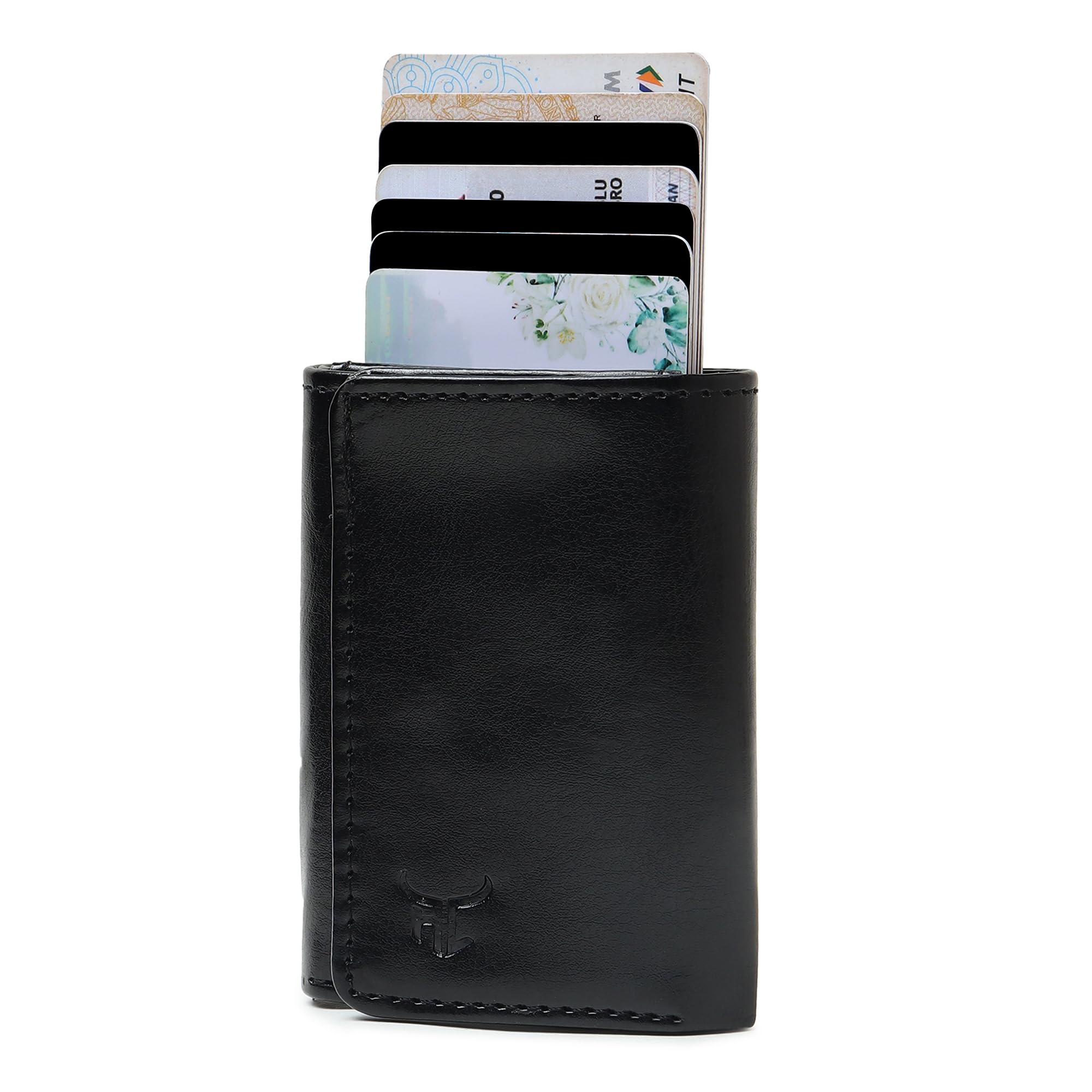 Exclusive & Upgraded Faux Leather with Aluminium Pop up Card Holder| Aluminium Slim Case | Up to 9 Cards | Card Holder for Men & Women (Black)-image-11