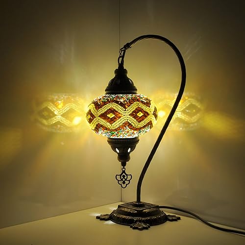 Miniatura 3 de 10 Variation Mosland Home Turkish Lamp Mosaic Table Lamps  Turkish Moroccan Lamp with Bronze Base  Handmade Swan Neck Tiffany Night Lamp  Mosaic