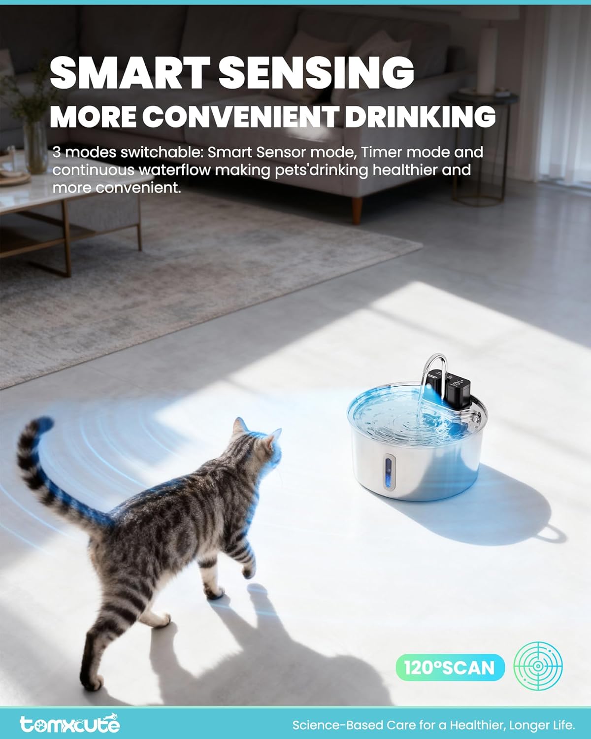 Wireless Cat Water Fountain - 108oz/3.2L Automatic Cat Water Fountain Cordless, Stainless Steel Battery Operated Pet Fountain Rechargeable Water Dispenser for Cats, Dogs, Multiple Pets - Image 2