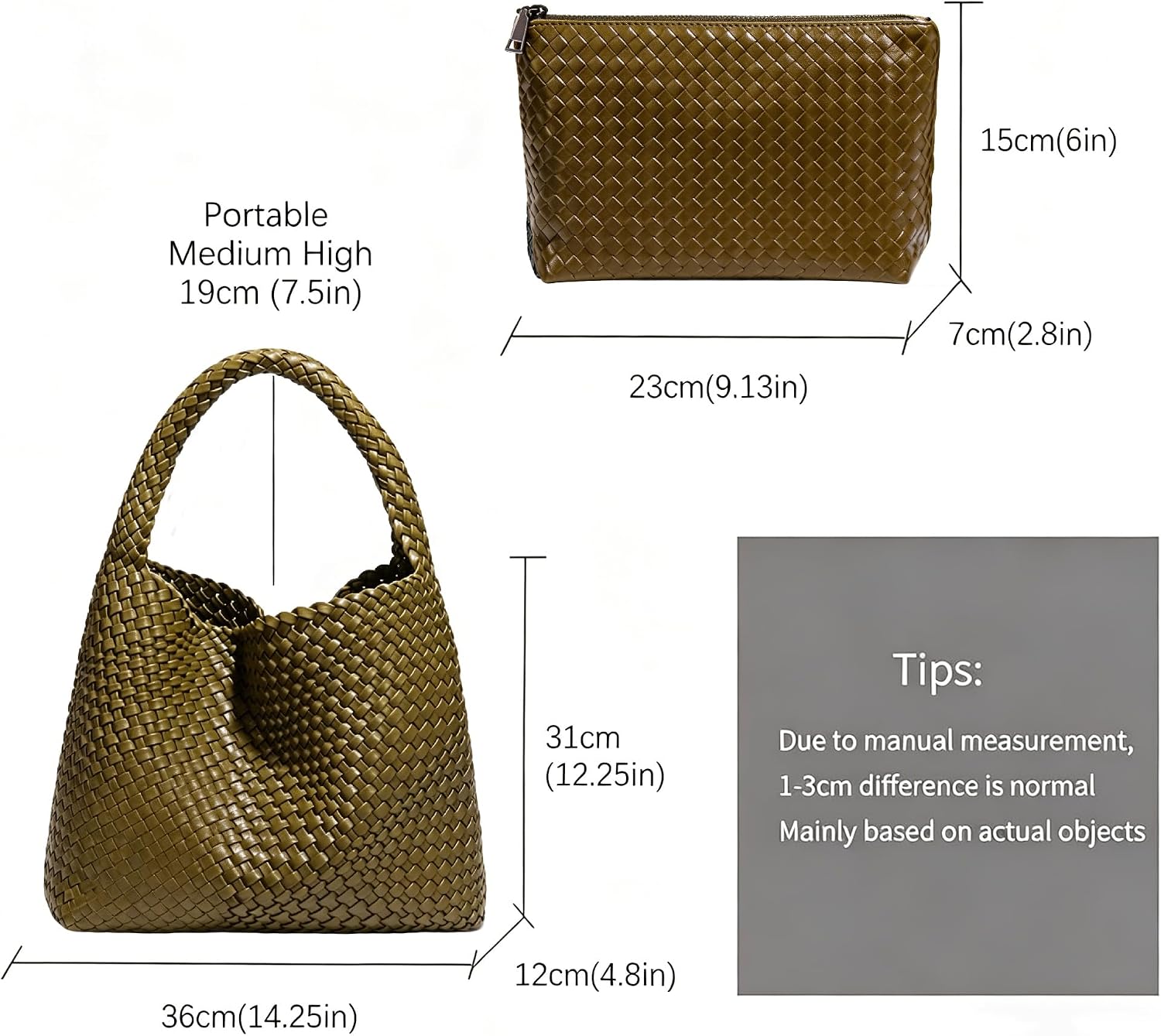 Woven Tote Bag For Women, Large Vegan Leather Travel Handbag, Casual Work Shoulder Bag, Underarm Commuter Hobo Bag With Purse