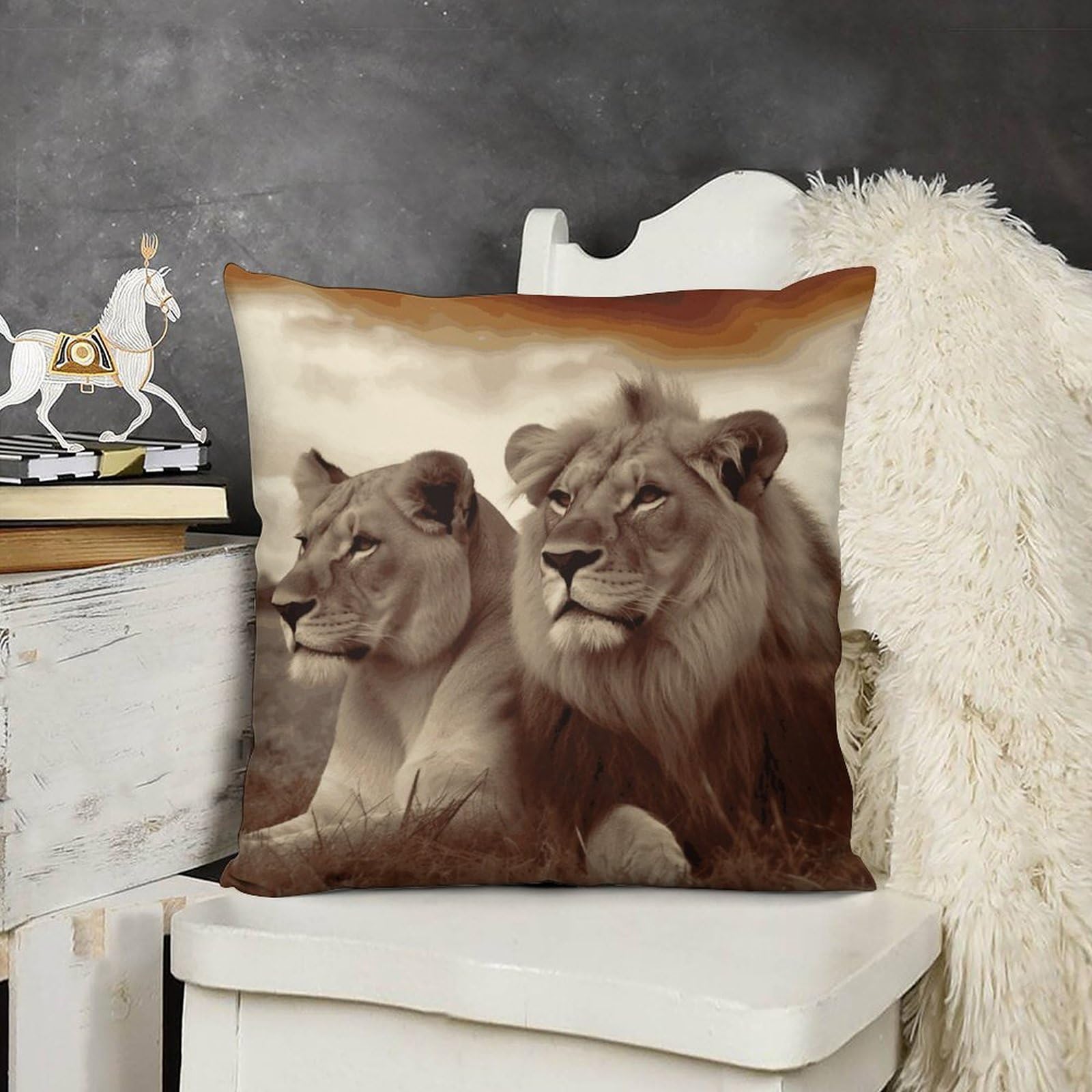 FodPand Decorative African Lion Throw Pillow Covers 16x16 Soft Plush Cozy Cushion Cases with Invisible Zipper Body Pillowcase Square Accent Pillow Shams for Couch Sofa Bedroom Living Room