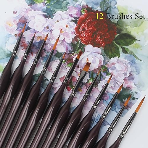 Miniatura 7 de Pinceles en miniatura, 12 pinceles de modelo, juego de pinceles de pintura con microdetalles, pinceles pequeños para manualidades, detalles finos