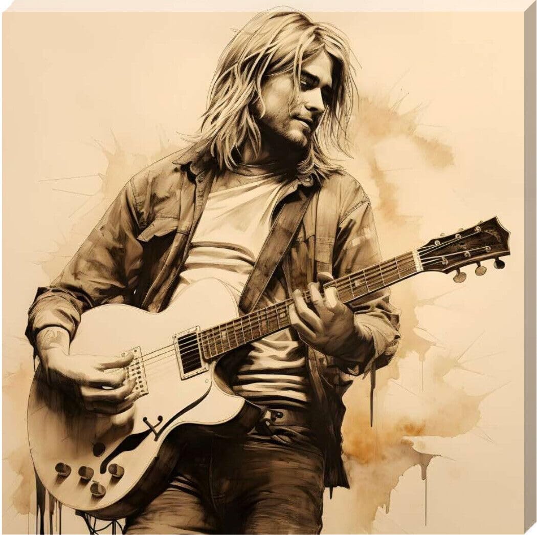 Kurt Cobain Nirvana Framed Canvas Wall Art Pop Rock 16" x 16"