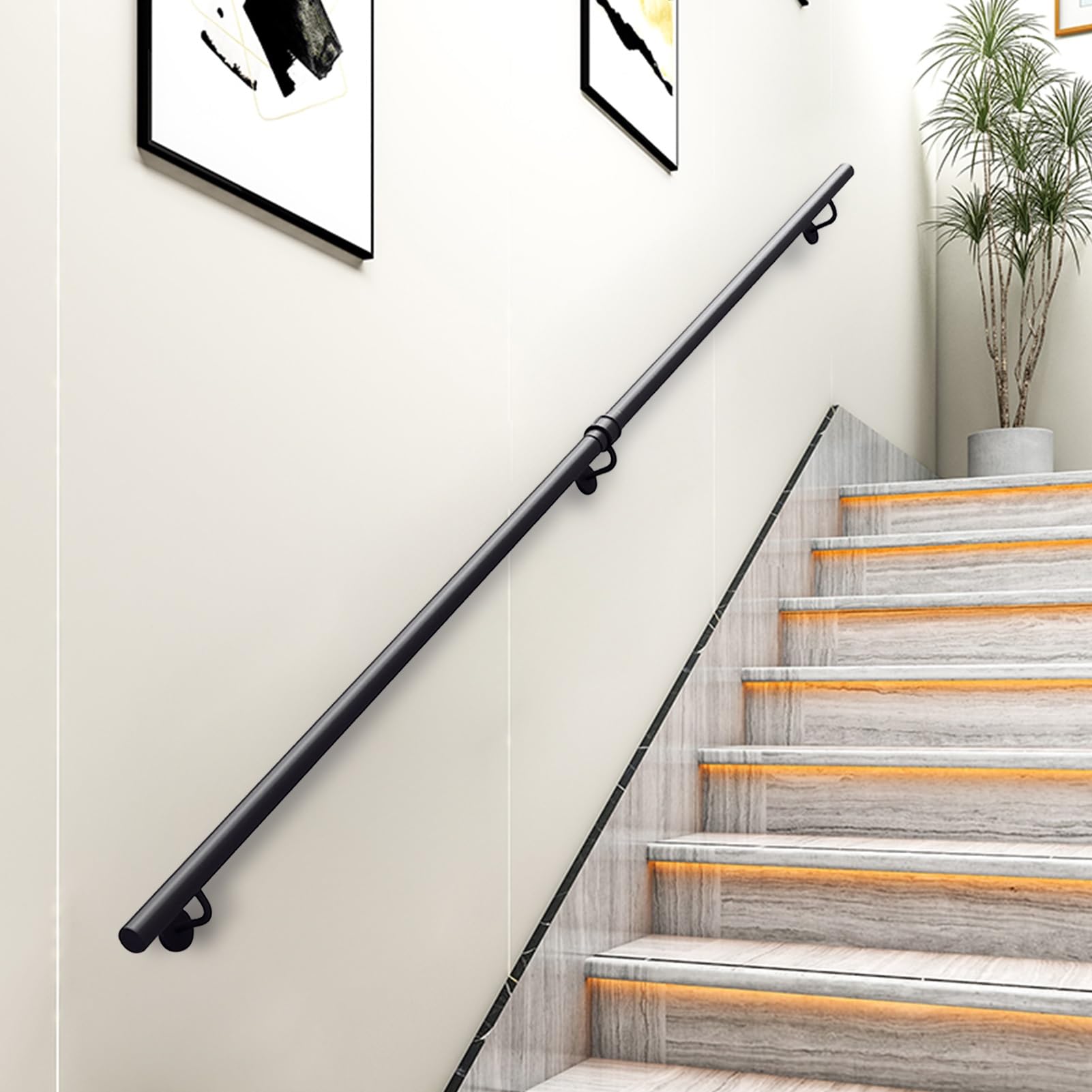 Barre d'appui industrielle noire en tube de fer forgé pour escalier long