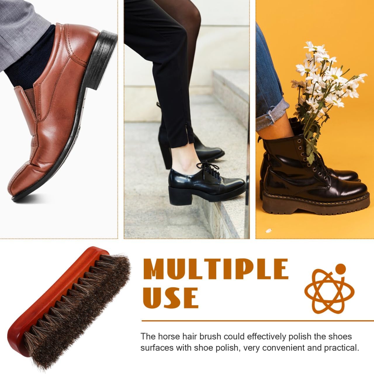 Healeved Horsehair Shoe Brush Wooden Cleaning Brush for Shoe Polishing Polish Applicator for Leather Shoes and Boots Portable Small Scrubber 5.90 X 1.77 X 1.57 in 1 Pack