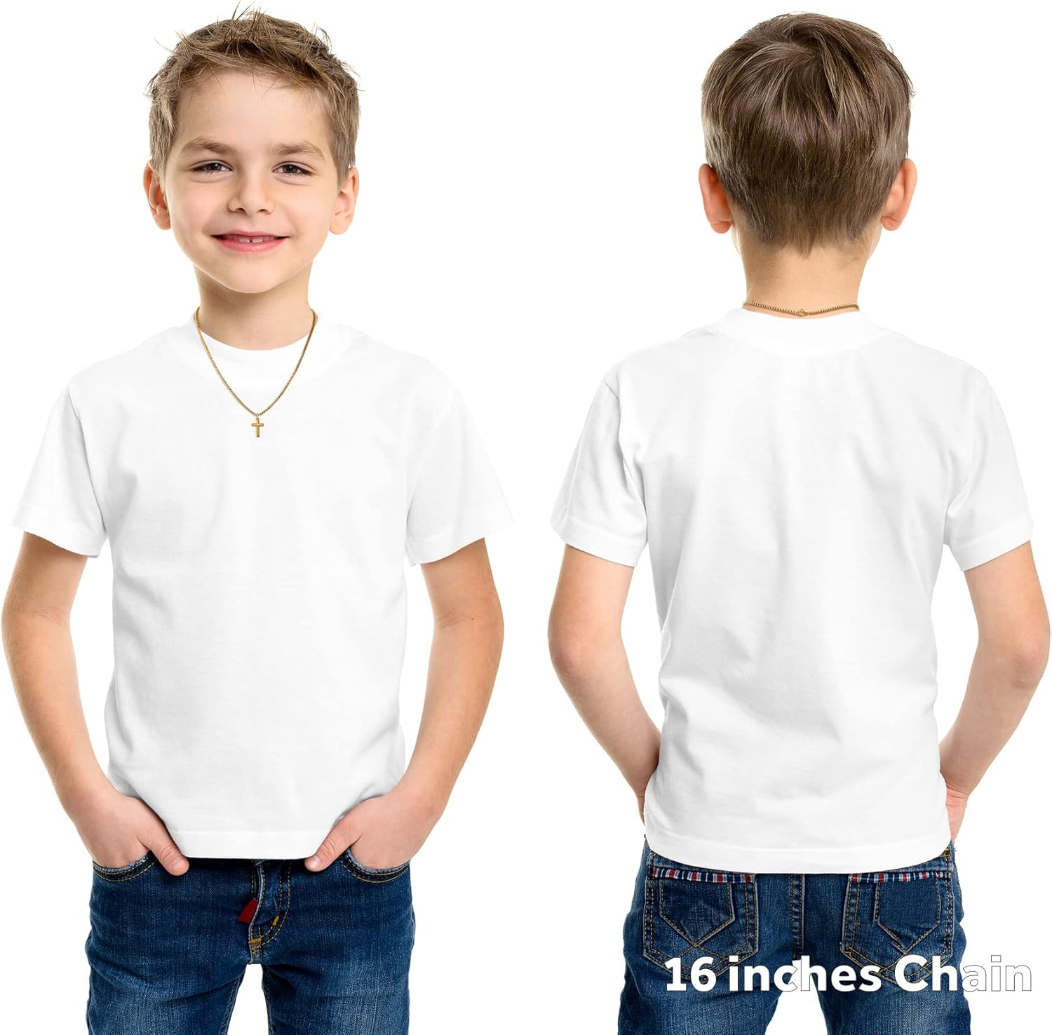 REVEMCN Black Gold Silver Cross Necklace for Boys Stainless Steel Mens Cross Pendant Chain Necklace for Men Women Religious Jewelry Gifts for Boys Girls Chain 16-24 Inches - Image 2