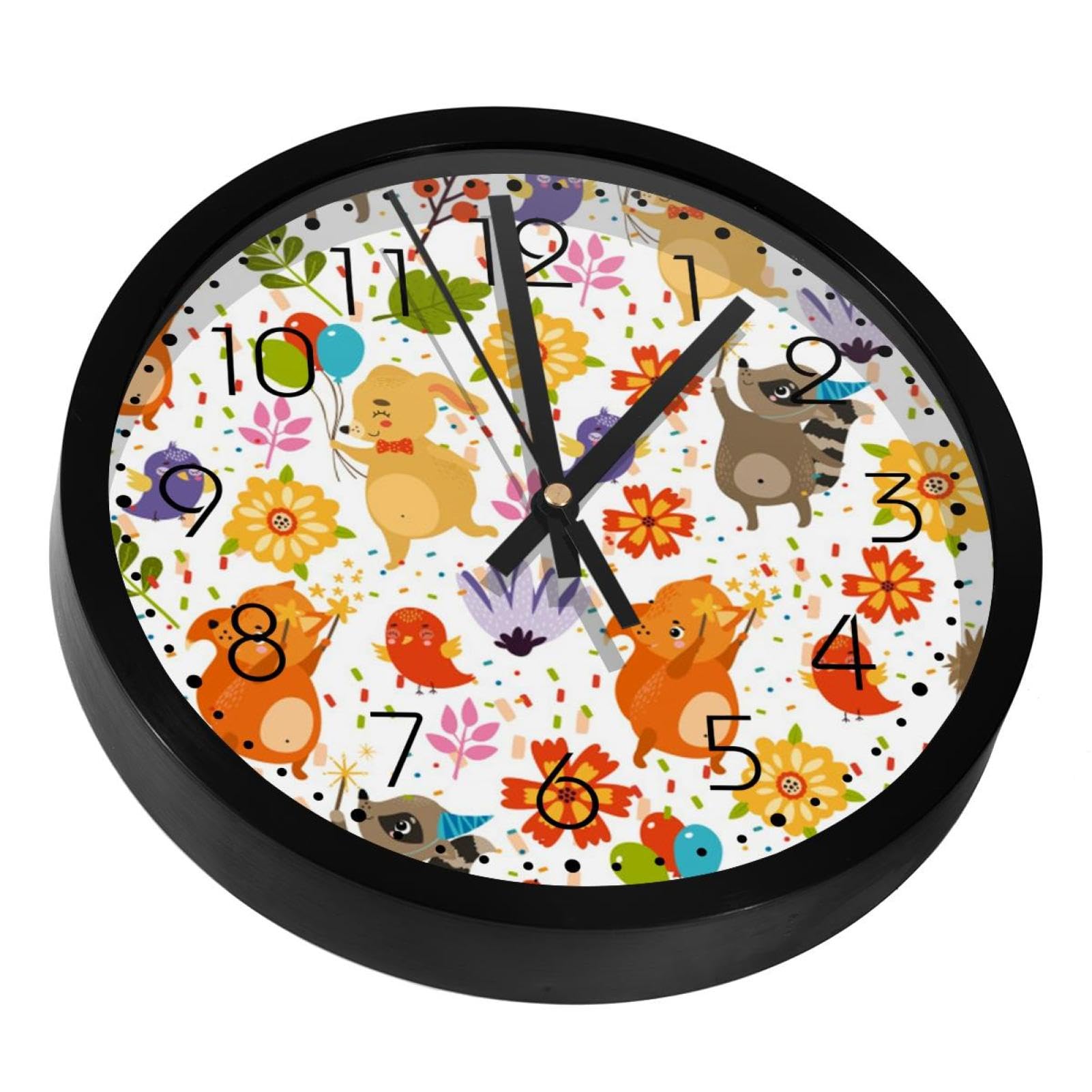 Horloge murale silencieuse sans tic-tac animaux heureux fleurs décoration salon