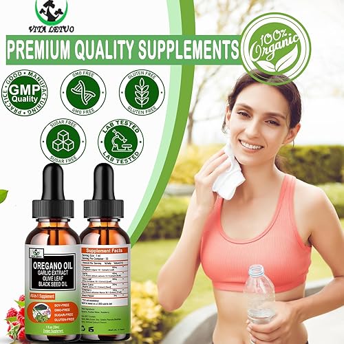 Miniatura 5 de Paquete de 2 Aceite orgánico de orégano con aceite de semilla negra para inmune, apoyo digestivo y antioxidante, con ajo de saúco, soporte