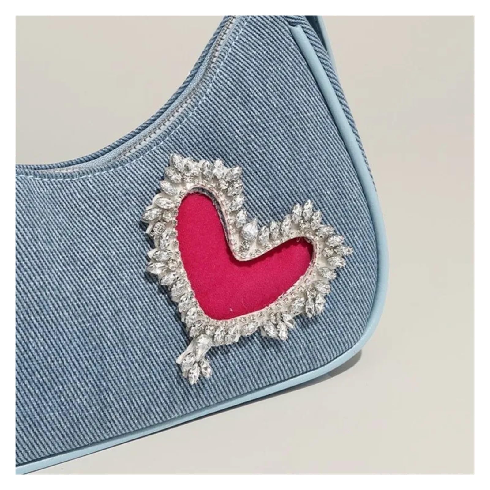 Borsa a tracolla vintage in denim retrò, da donna, con cerniera e strass, casual